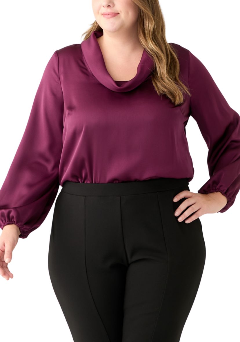 Plus Size Long Sleeve Cowl Neck Blouse