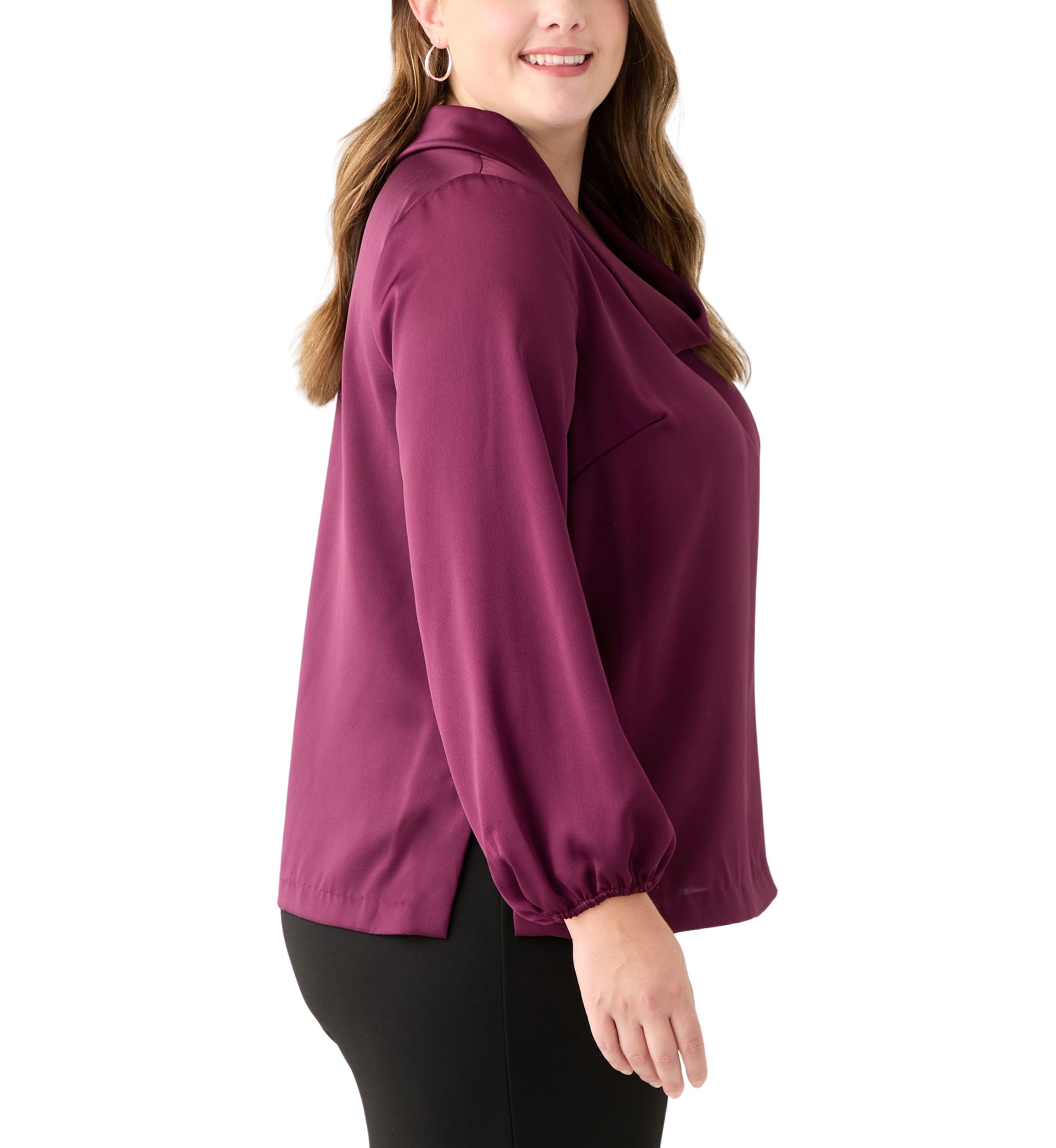 Plus Size Long Sleeve Cowl Neck Blouse