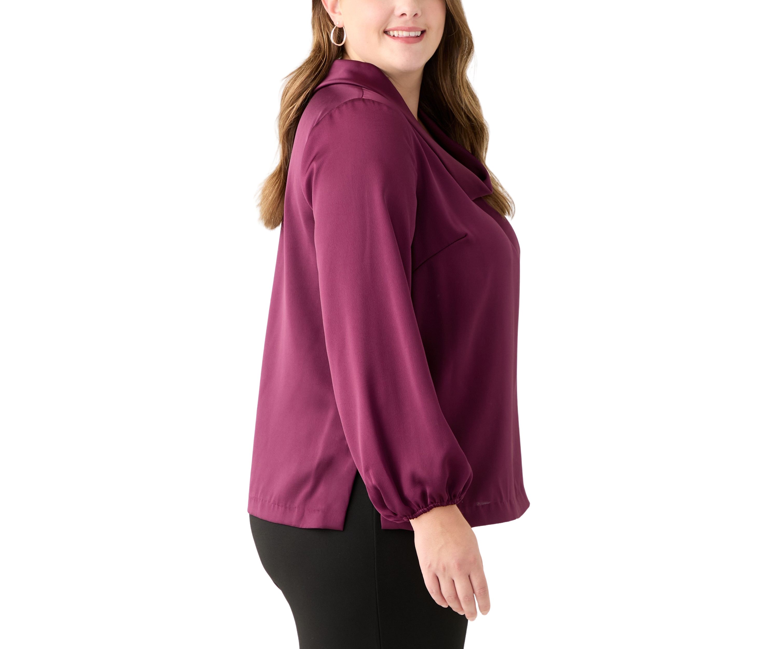 Plus Size Long Sleeve Cowl Neck Blouse