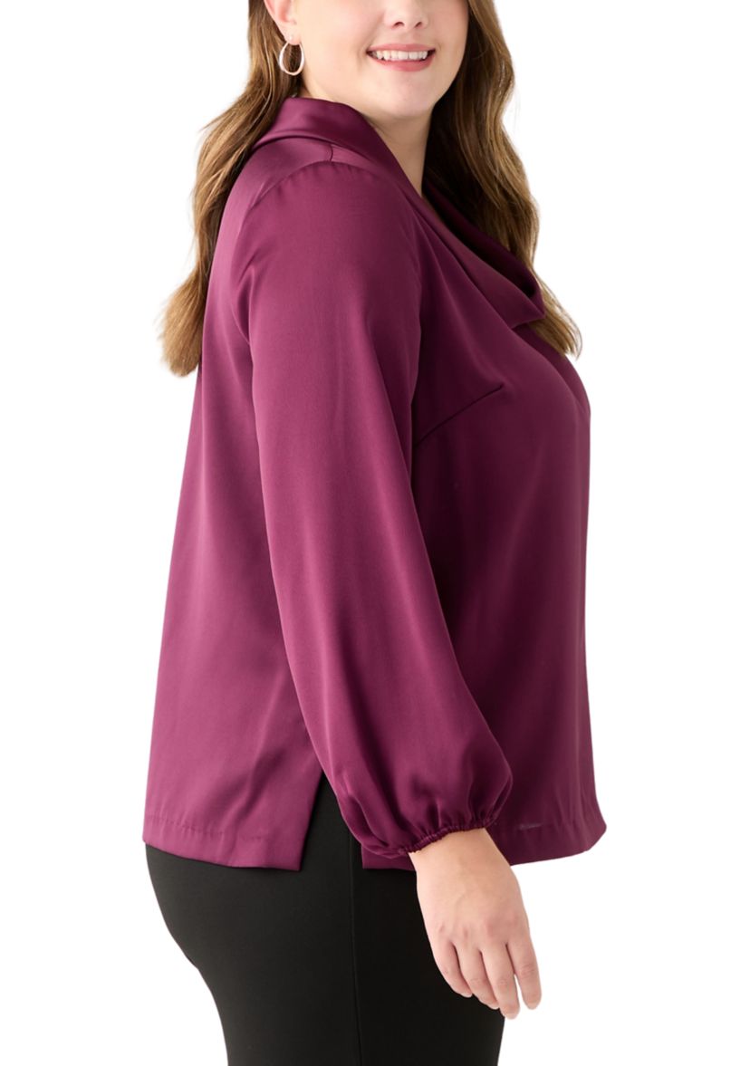 Plus Size Long Sleeve Cowl Neck Blouse