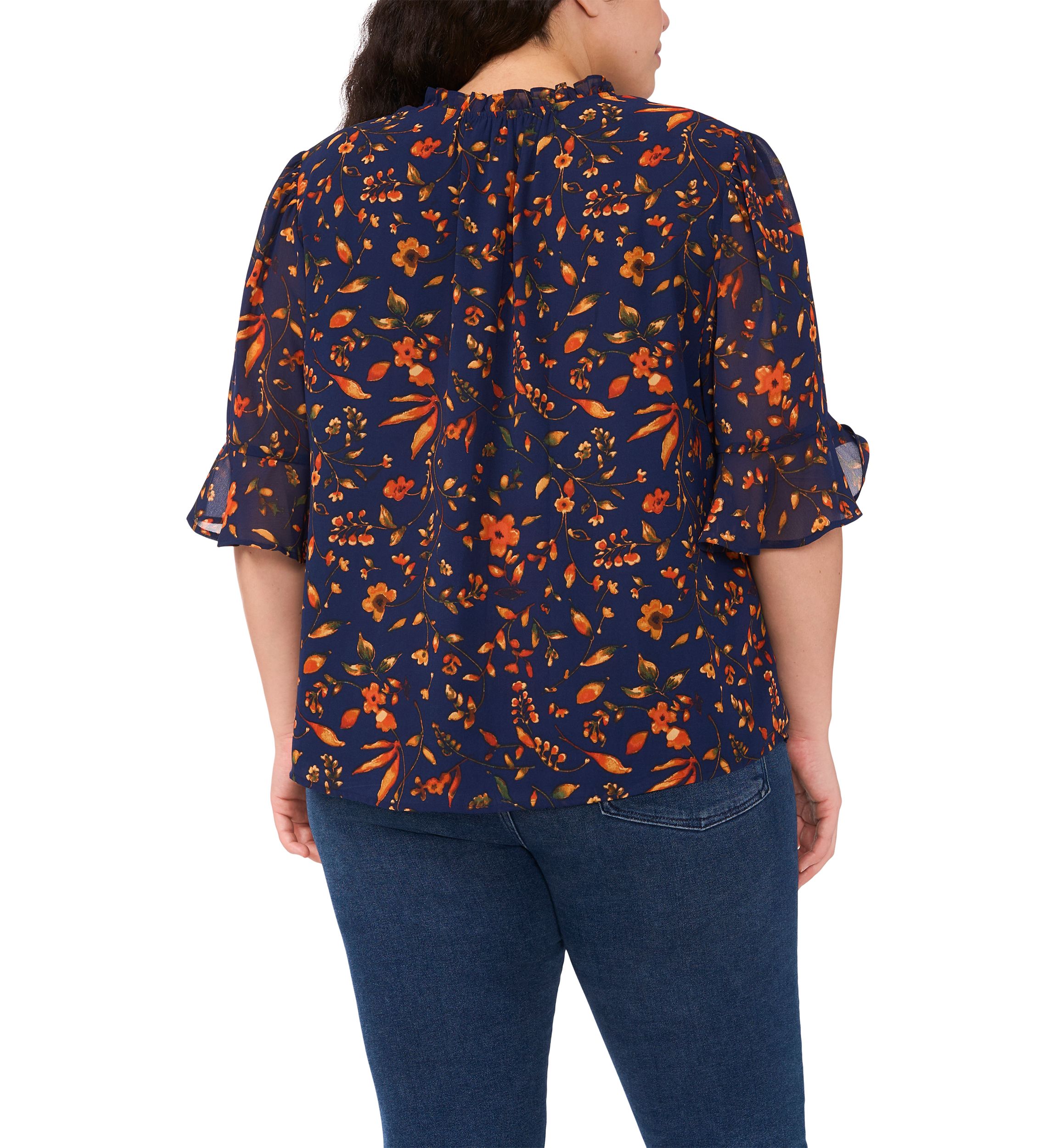 Plus Size Split Neck Ruffle Bell Sleeve Top 