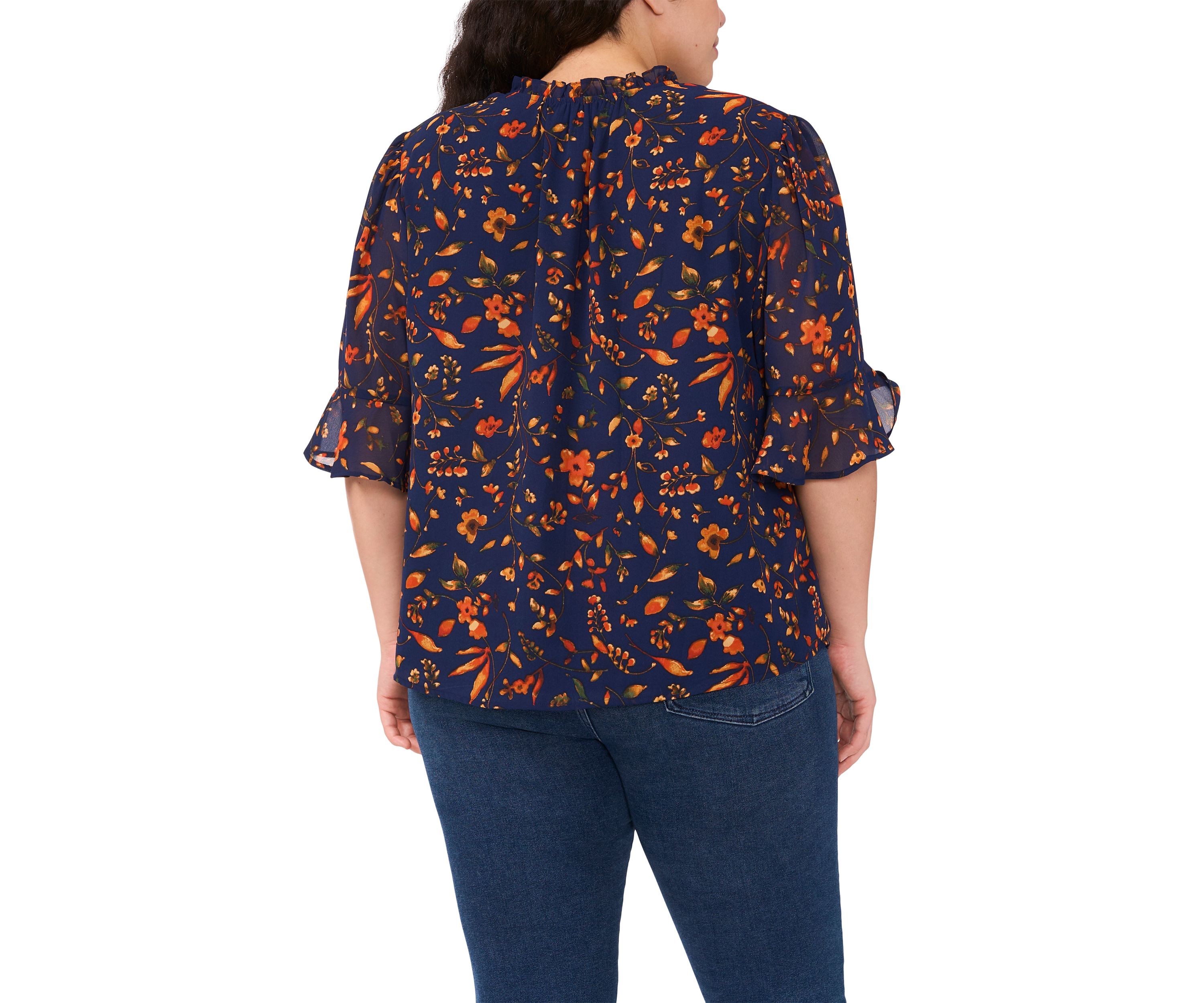 Plus Size Split Neck Ruffle Bell Sleeve Top 