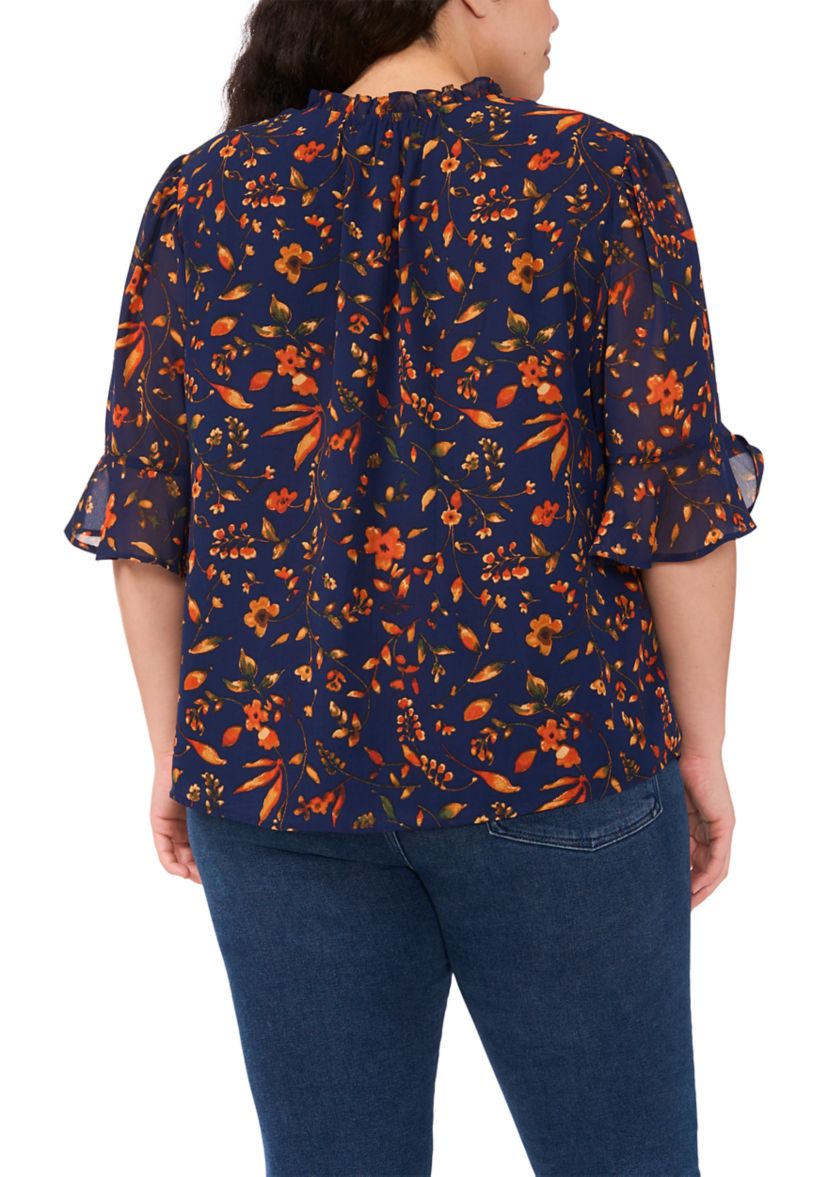 Plus Size Split Neck Ruffle Bell Sleeve Top 