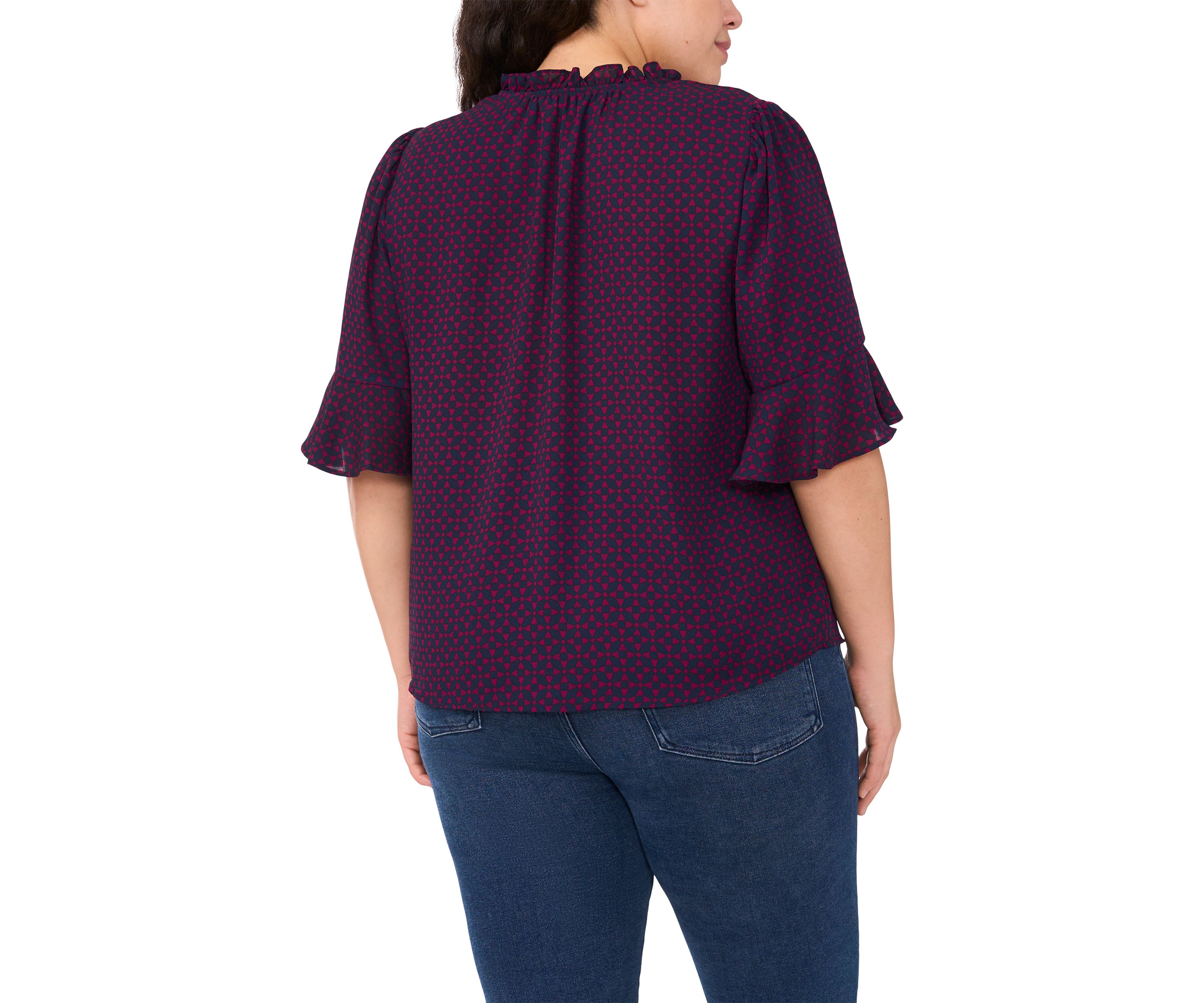 Plus Size Split Neck Ruffle Top 