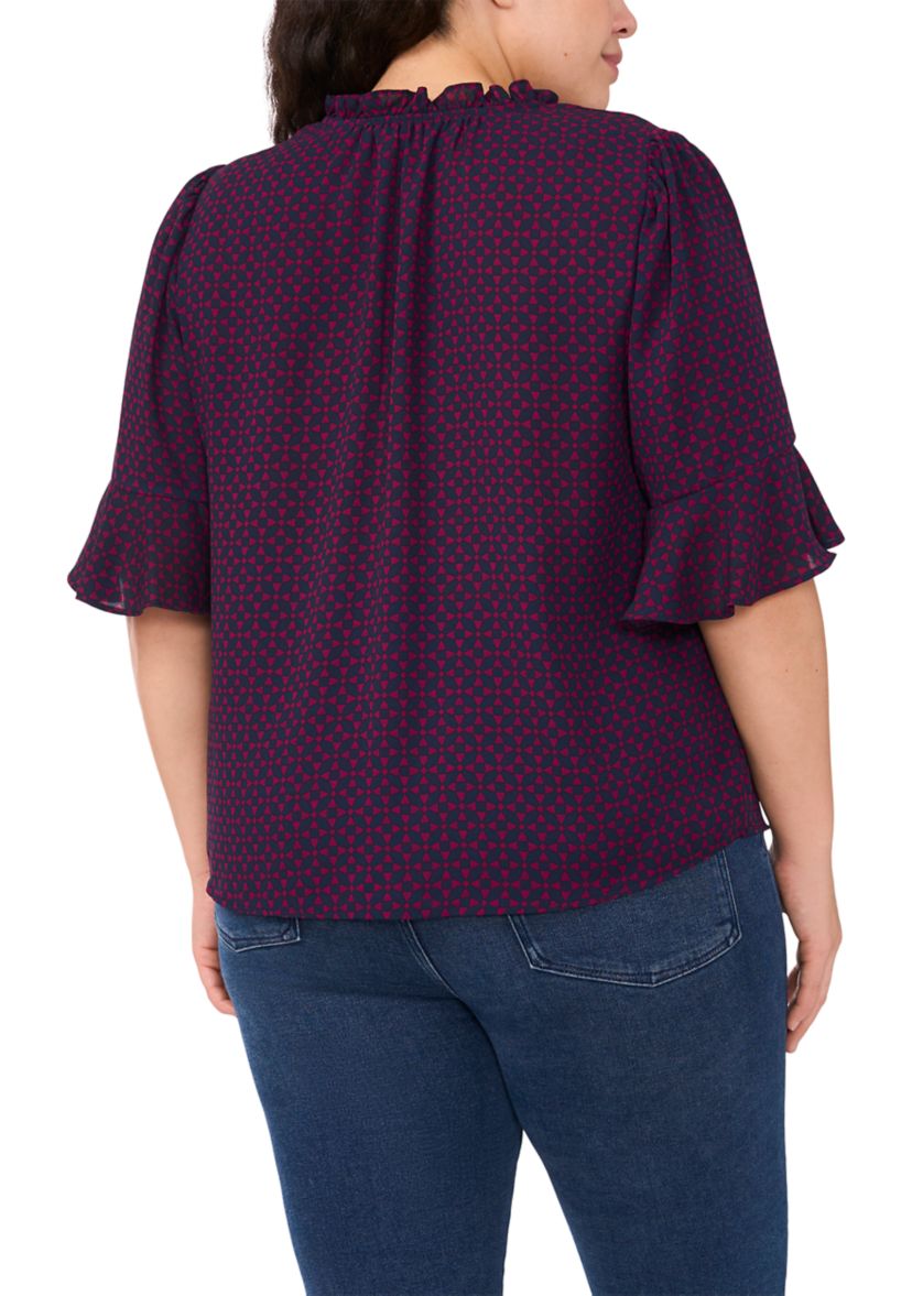 Plus Size Split Neck Ruffle Top 