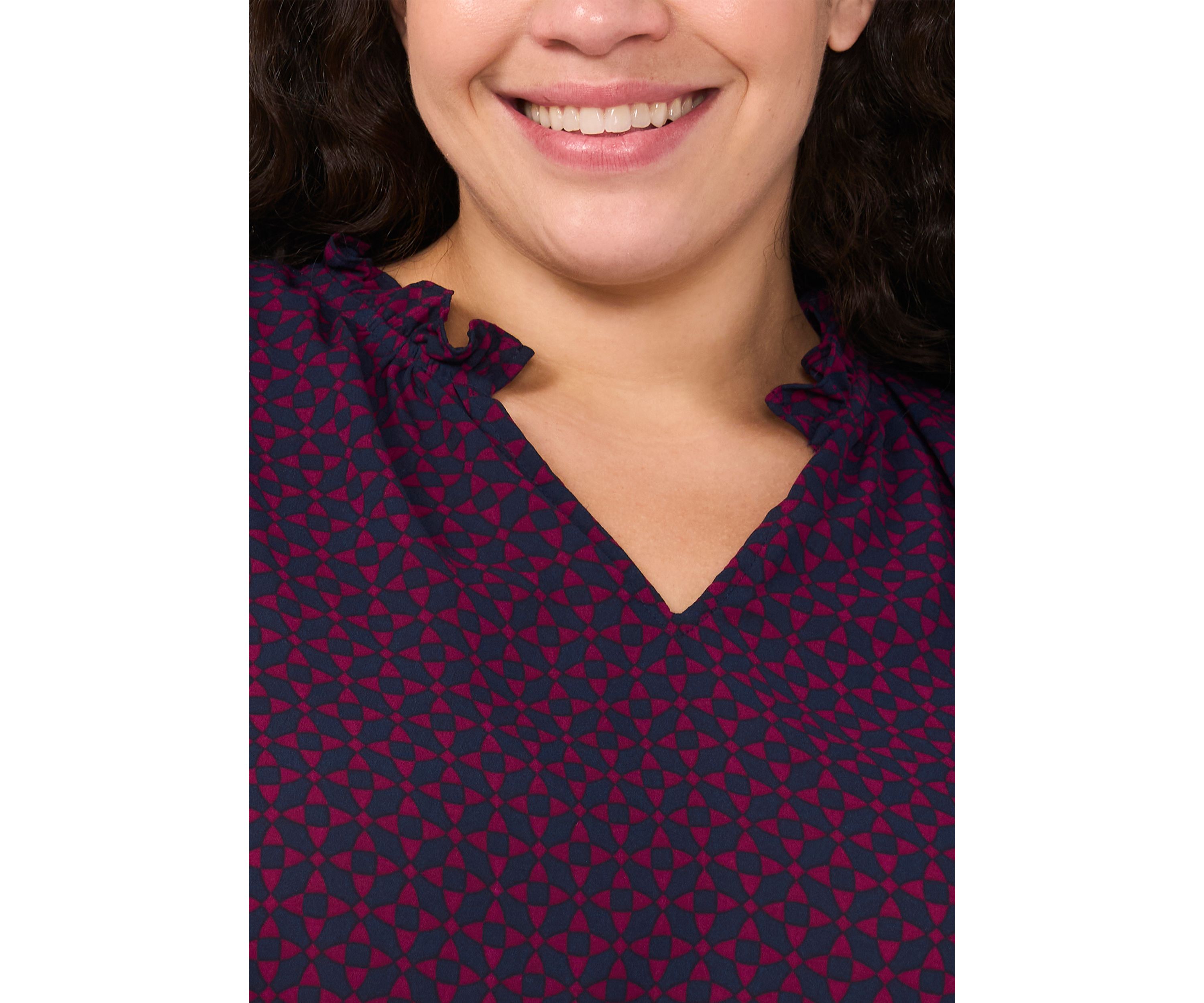 Plus Size Split Neck Ruffle Top 