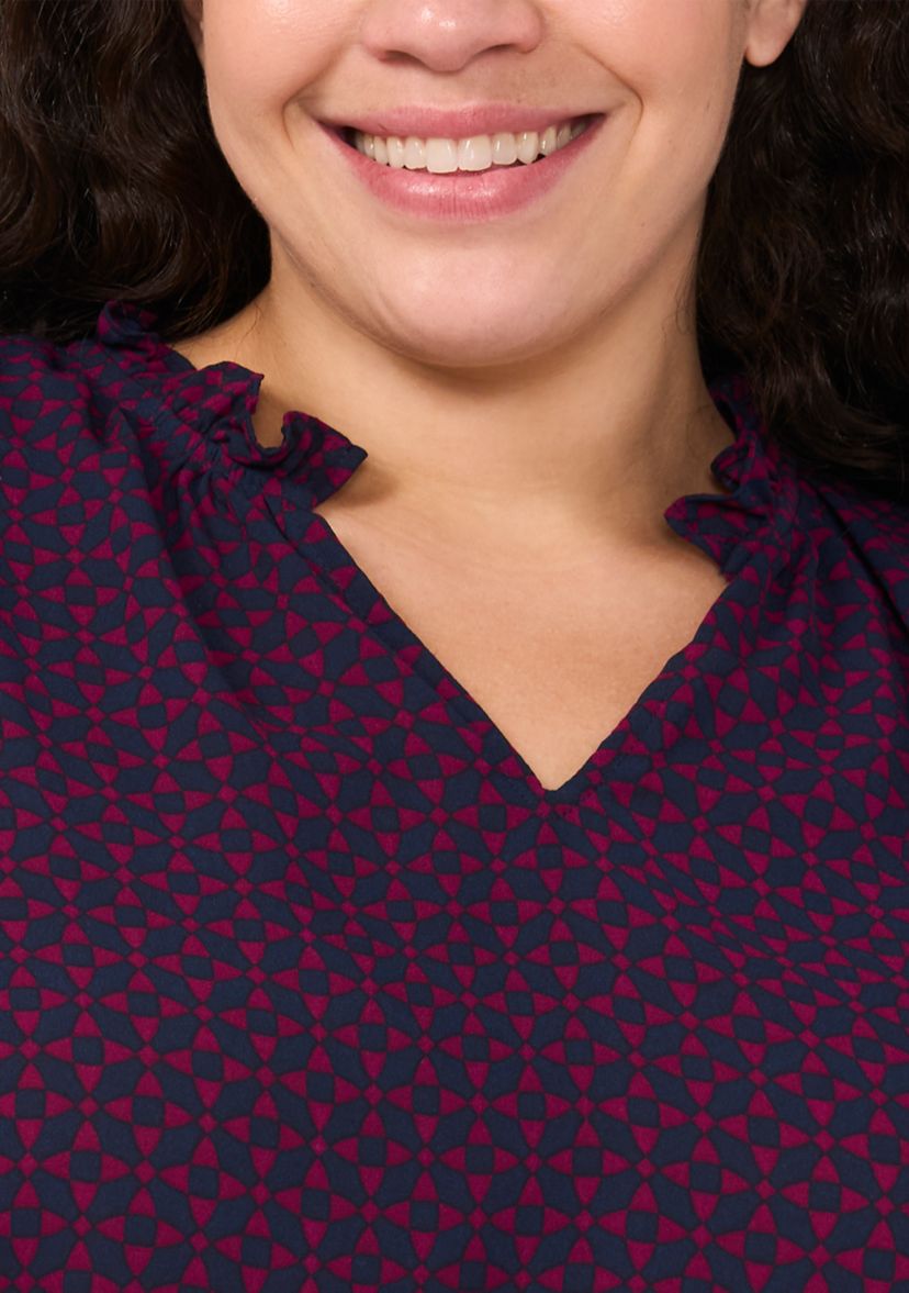 Plus Size Split Neck Ruffle Top 