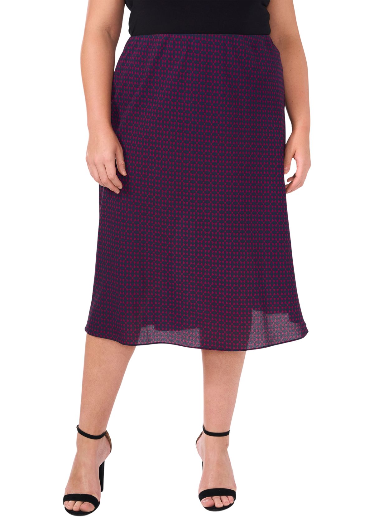 Plus Size Satin Midi Skirt