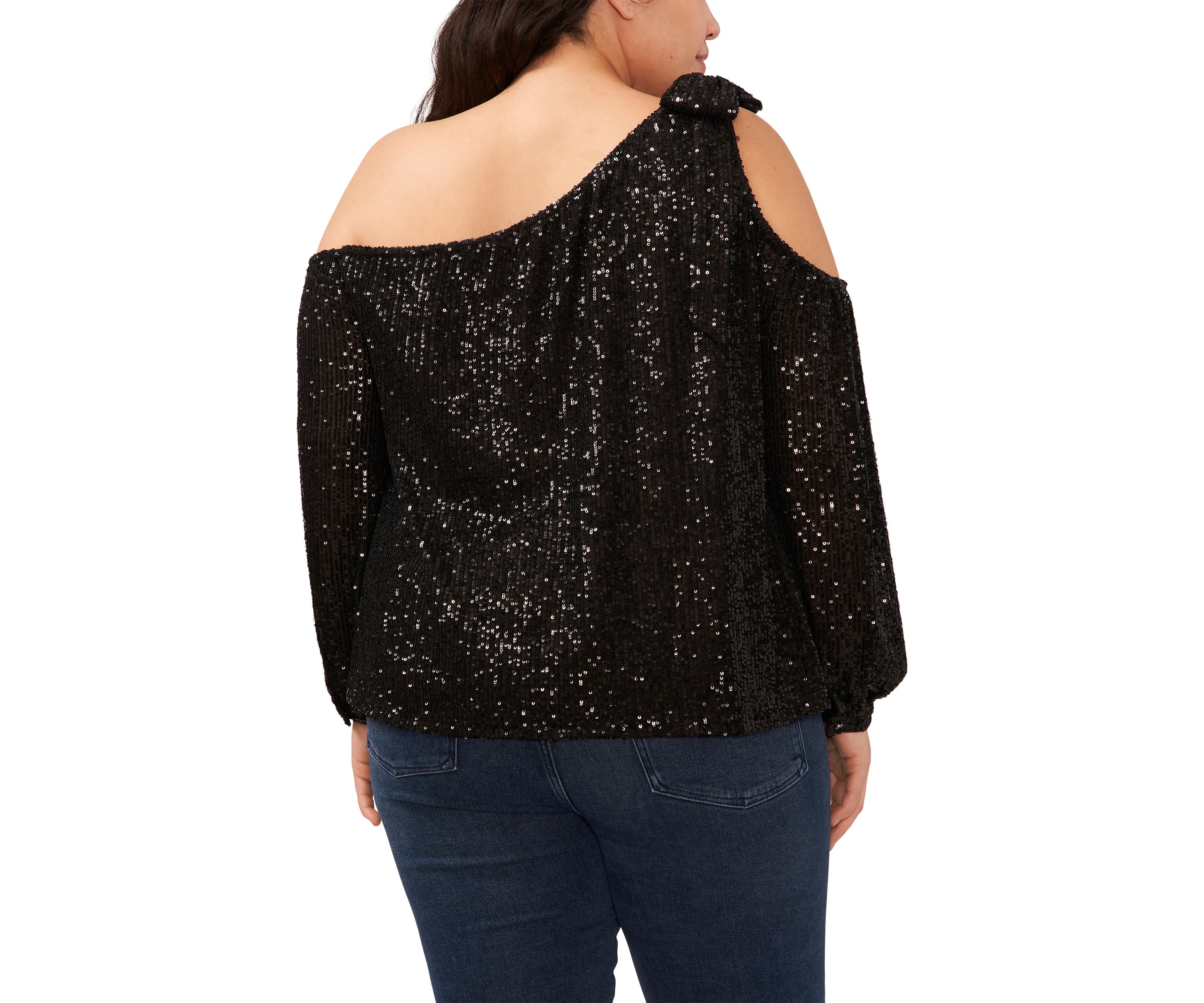 Plus Size Cold Shoulder Bow Sequin Blouse 