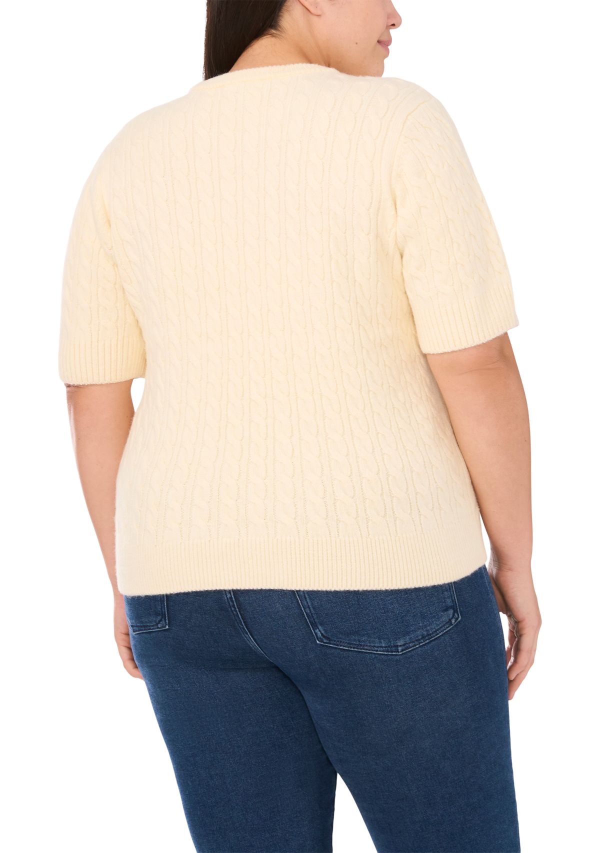 Plus Size Short Sleeve Crew Neck Embellished Sweater