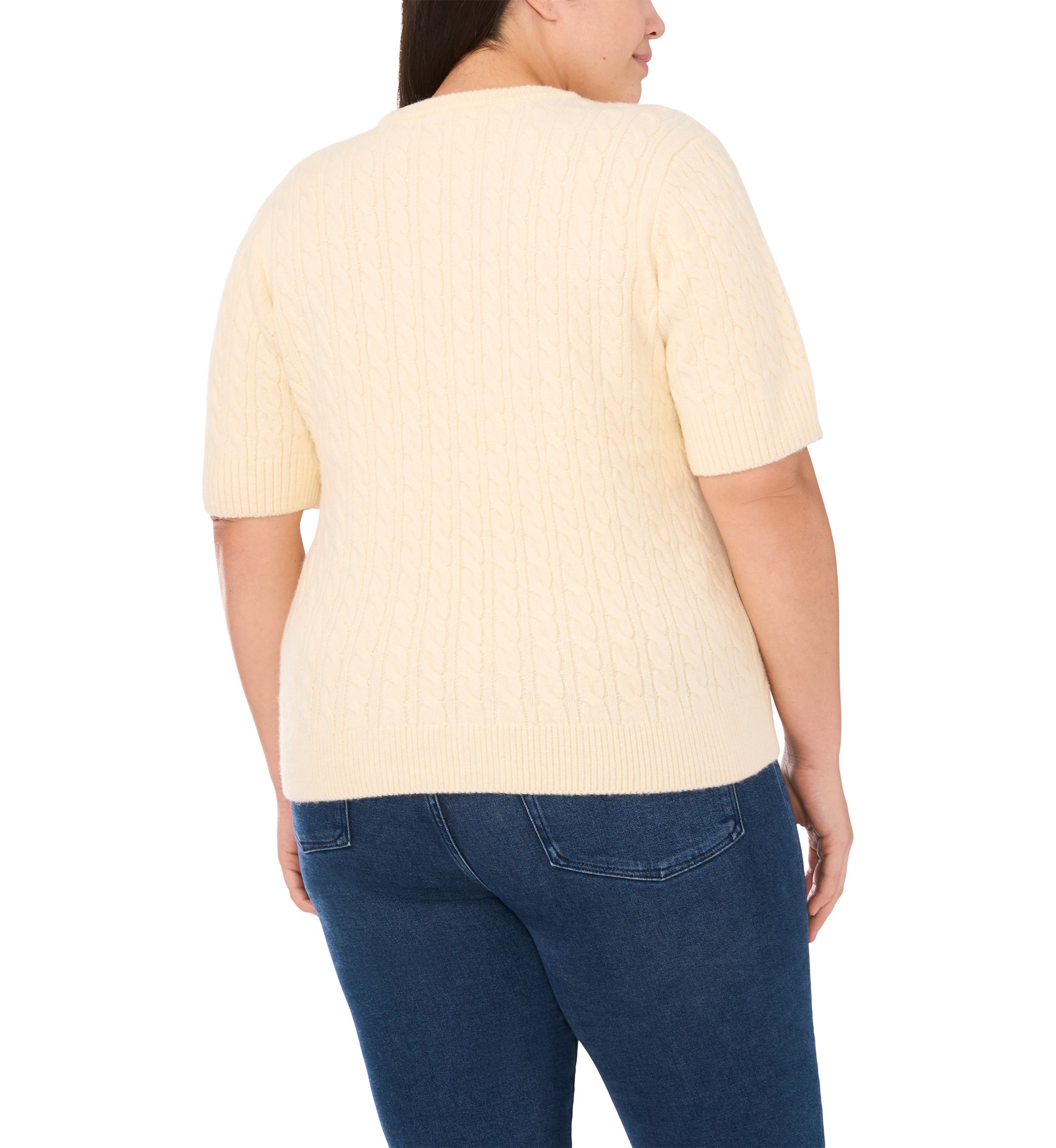 Plus Size Short Sleeve Crew Neck Embellished Sweater