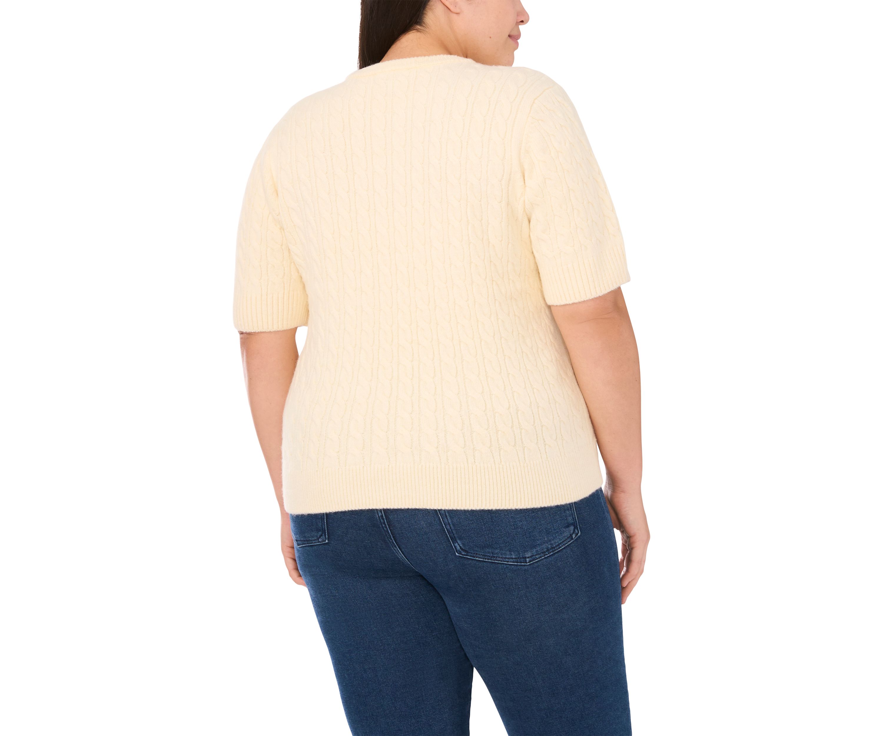 Plus Size Short Sleeve Crew Neck Embellished Sweater