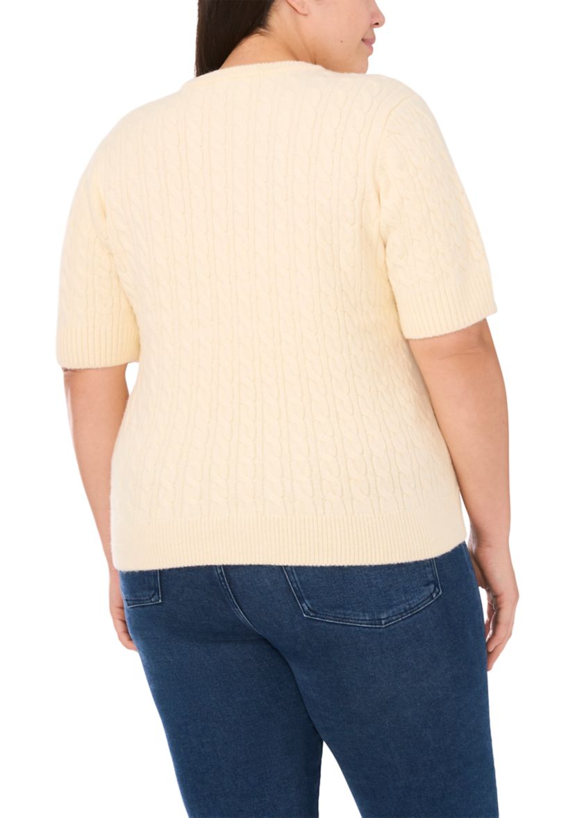Plus Size Short Sleeve Crew Neck Embellished Sweater