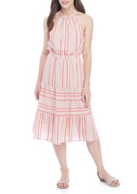 tahari asl sleeveless halter ruffle crepe dres