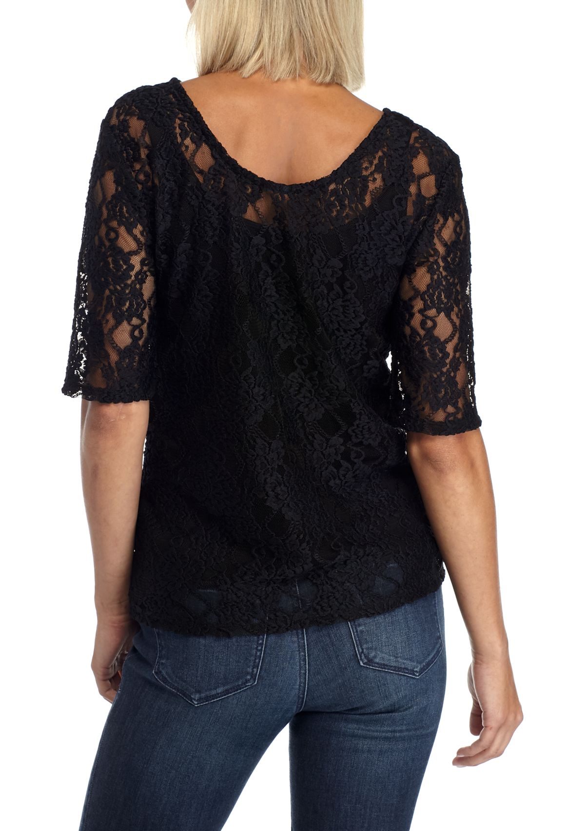 Elbow Sleeve Scoop Neck Top 