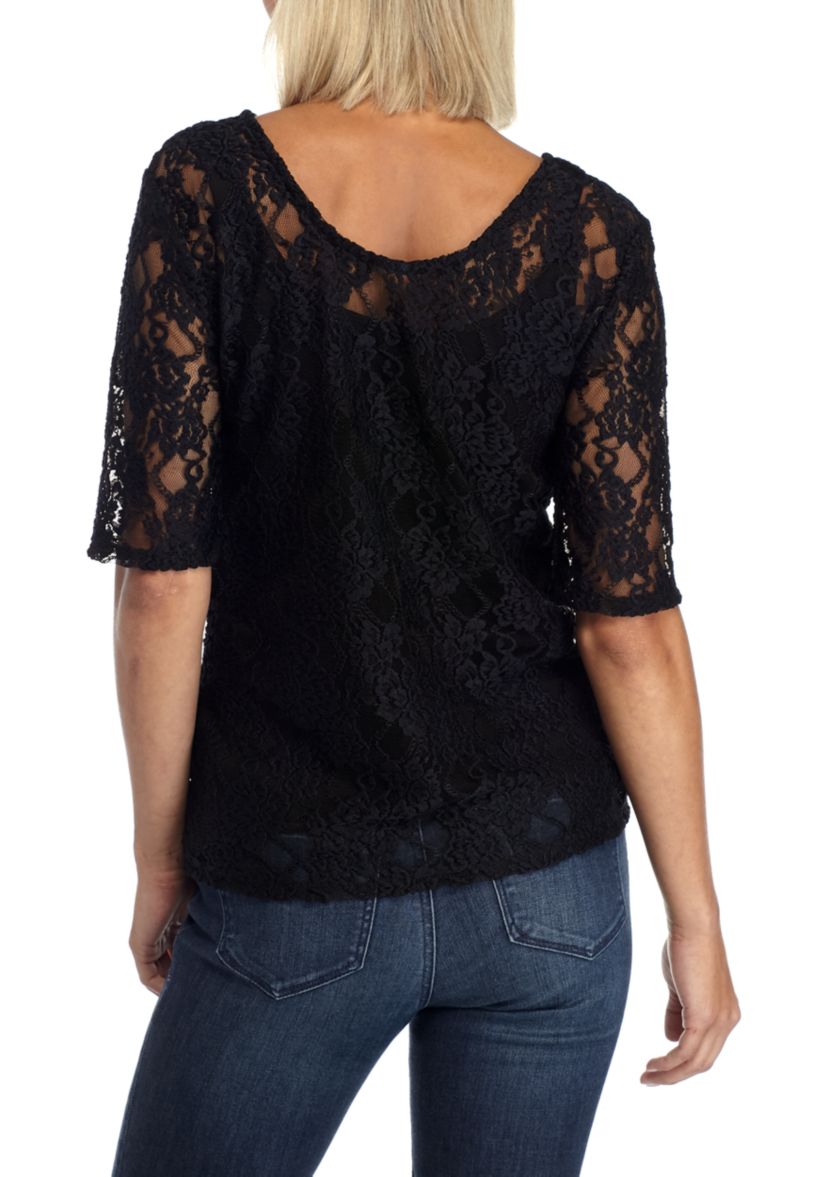 Elbow Sleeve Scoop Neck Top 