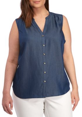 sleeveless button up top