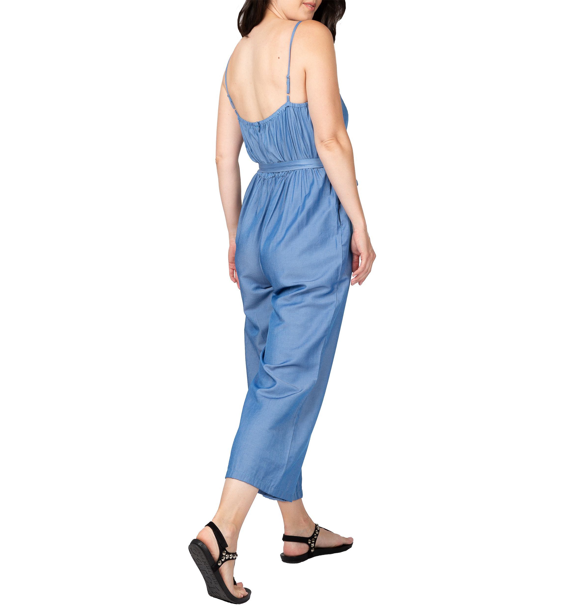 Women Spaghetti Strap Elastic Neckline High Waist Jumpsuit