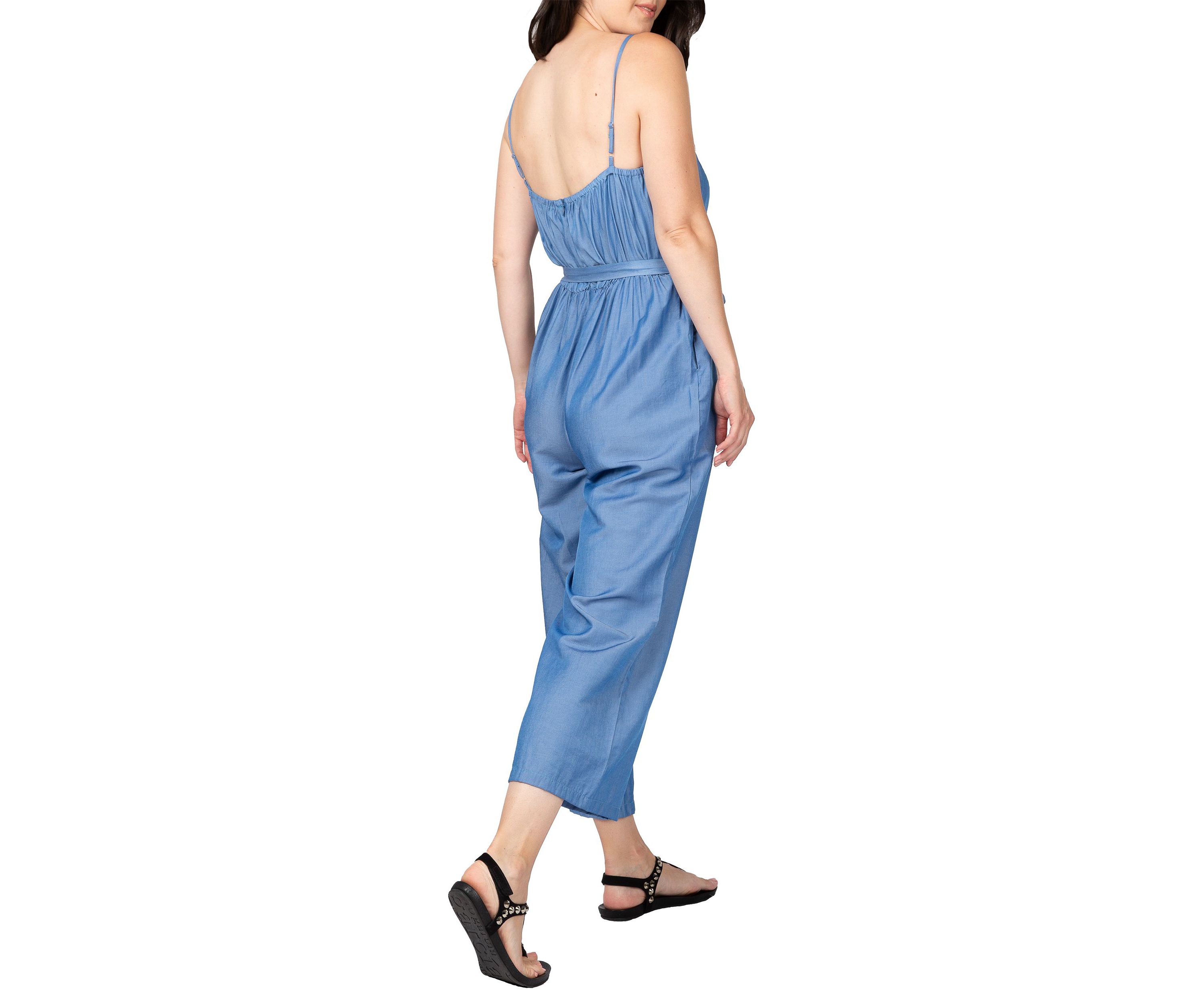 Women Spaghetti Strap Elastic Neckline High Waist Jumpsuit