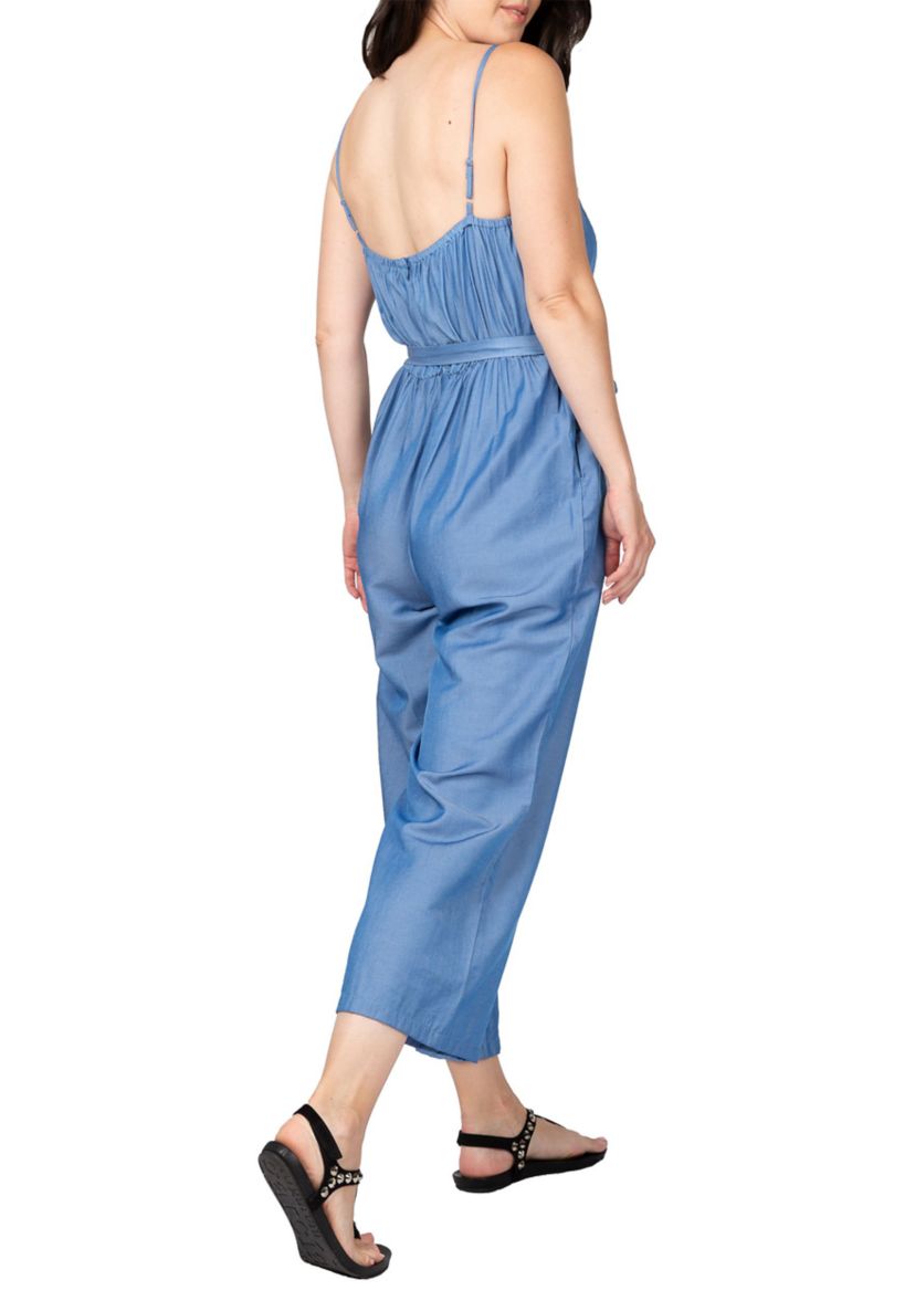 Women Spaghetti Strap Elastic Neckline High Waist Jumpsuit