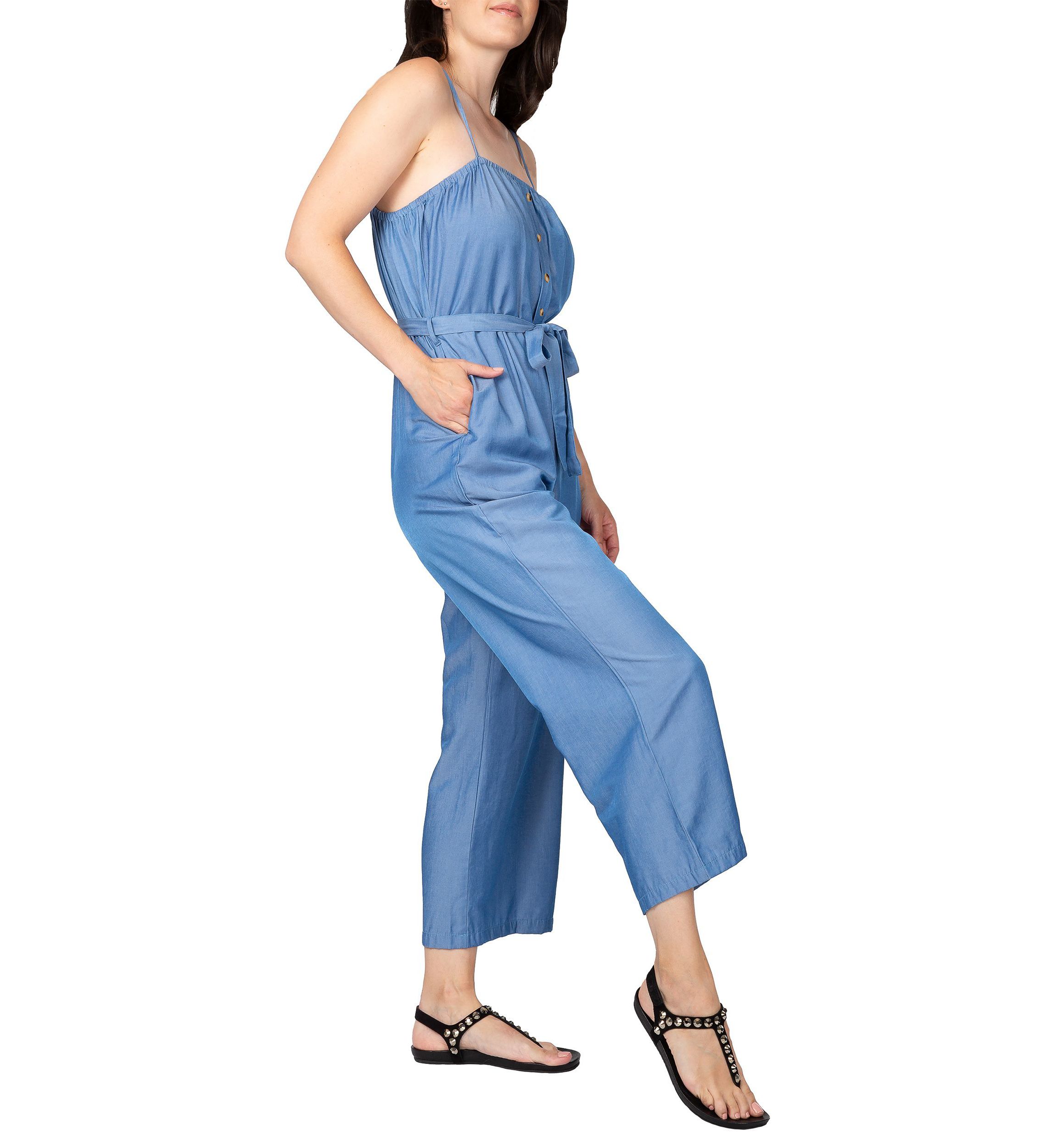 Women Spaghetti Strap Elastic Neckline High Waist Jumpsuit