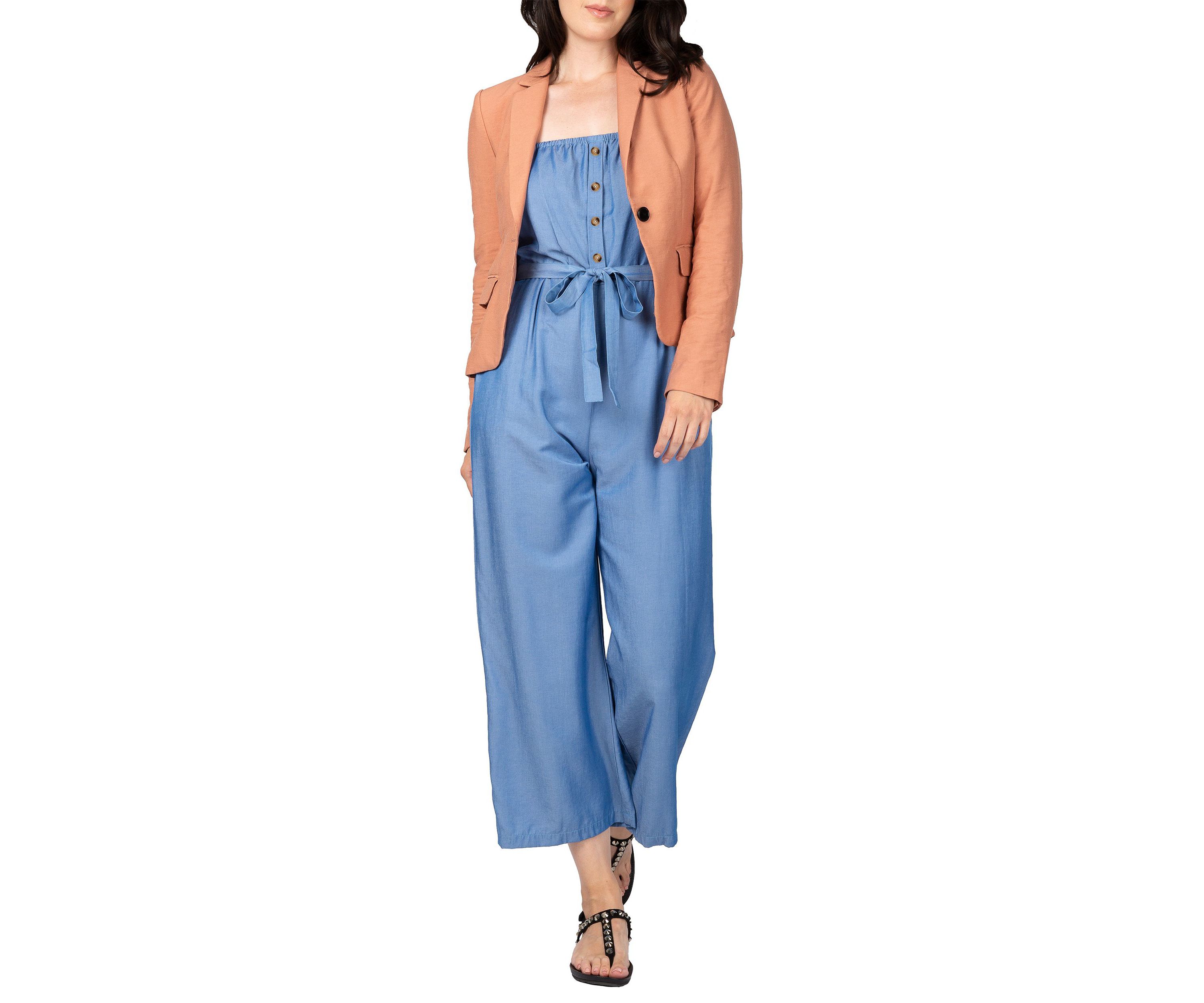 Women Spaghetti Strap Elastic Neckline High Waist Jumpsuit