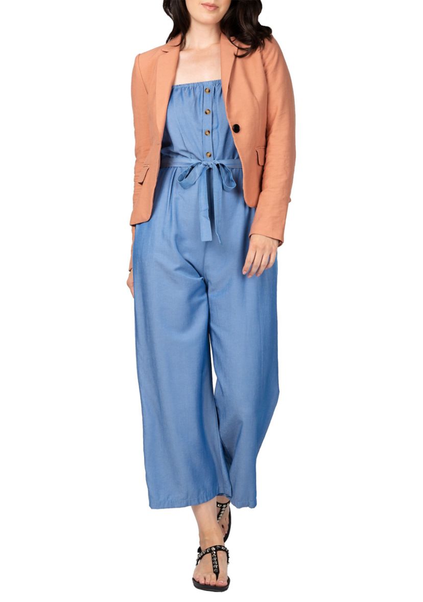 Women Spaghetti Strap Elastic Neckline High Waist Jumpsuit