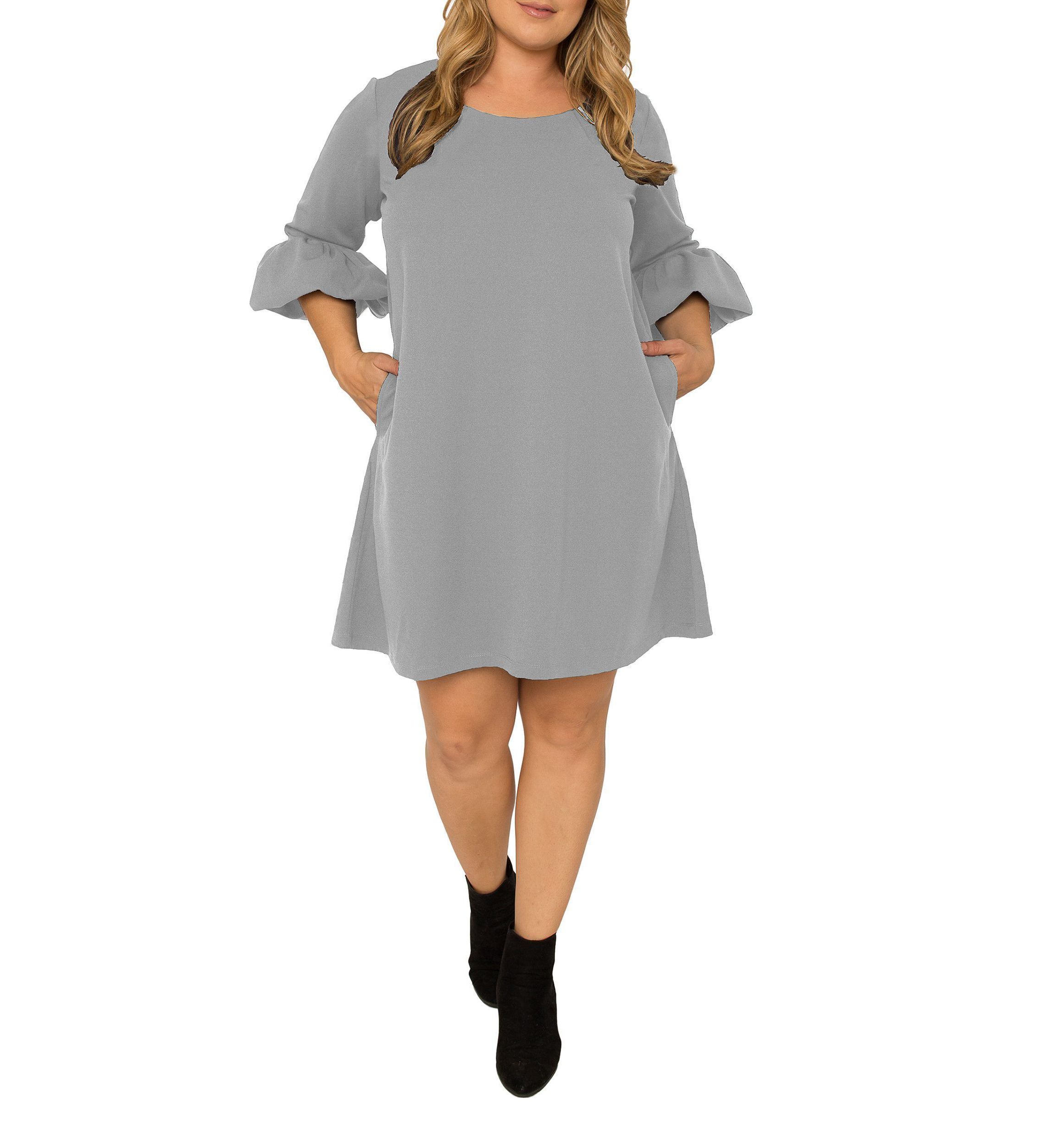 Standards & Practices  Womens Plus Size Navy Blue Crepe Knit 3/4 Balloon Sleeves Midi Shift Dress