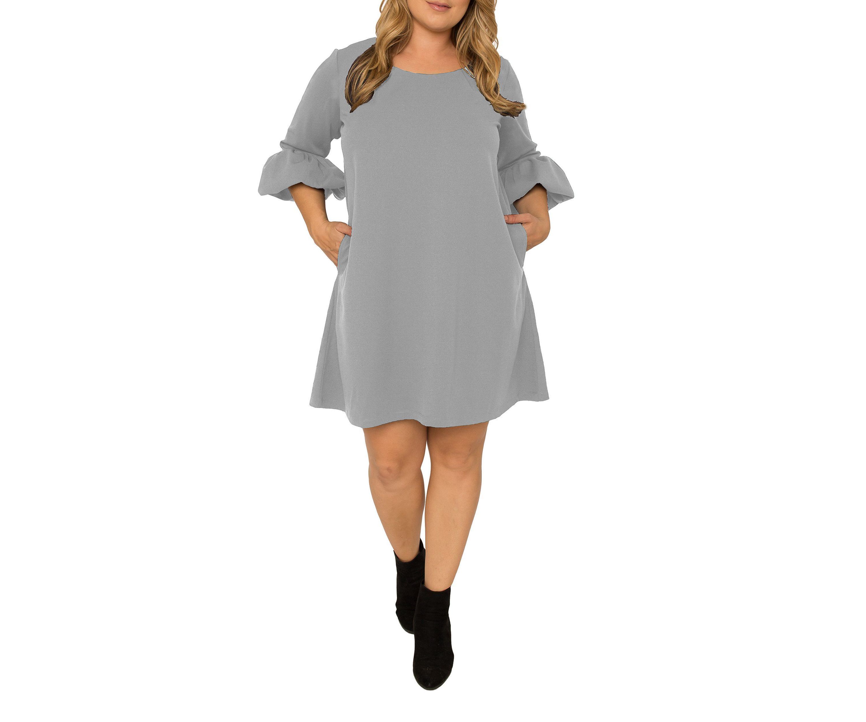 Standards & Practices  Womens Plus Size Navy Blue Crepe Knit 3/4 Balloon Sleeves Midi Shift Dress