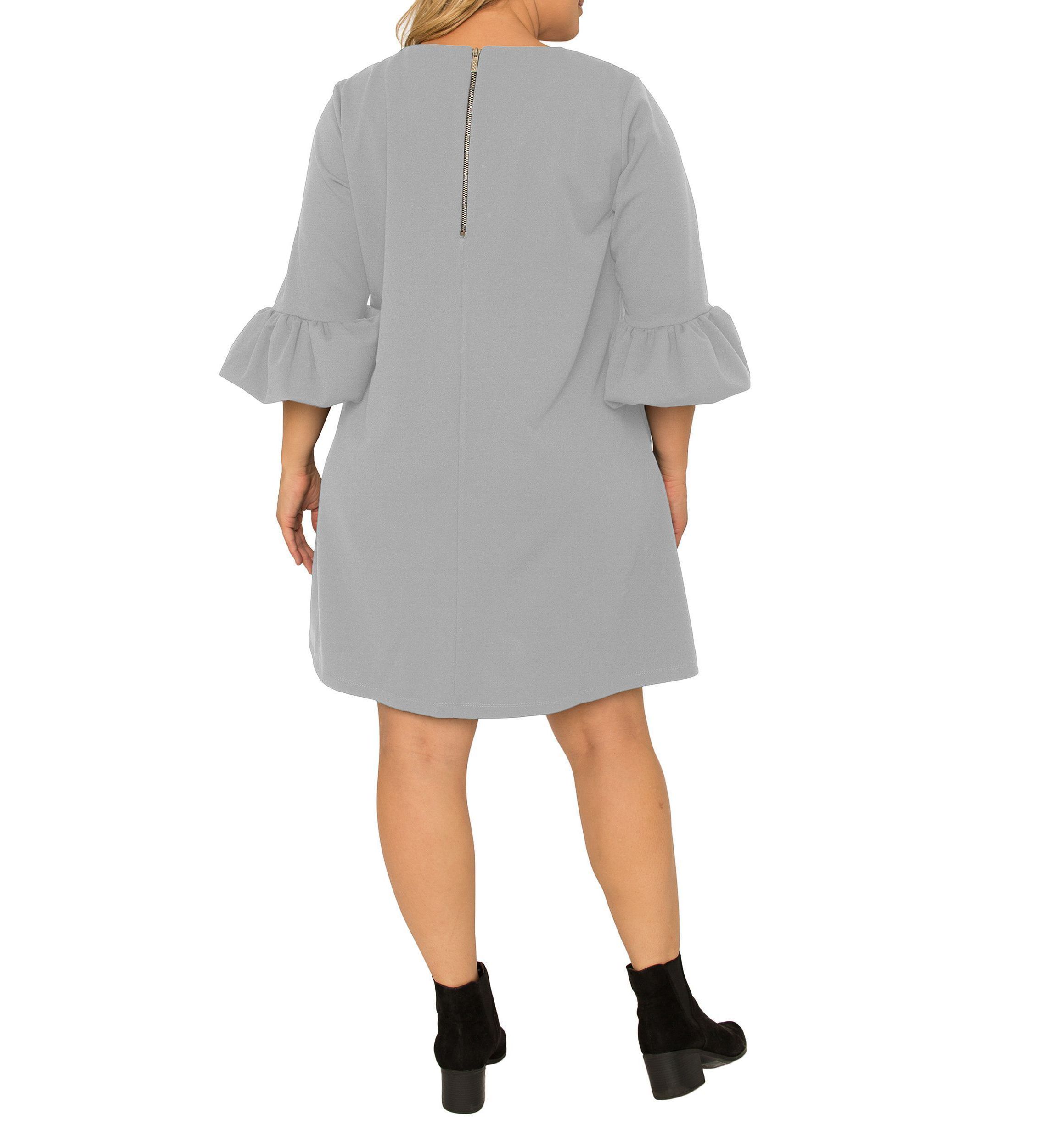 Standards & Practices  Womens Plus Size Navy Blue Crepe Knit 3/4 Balloon Sleeves Midi Shift Dress