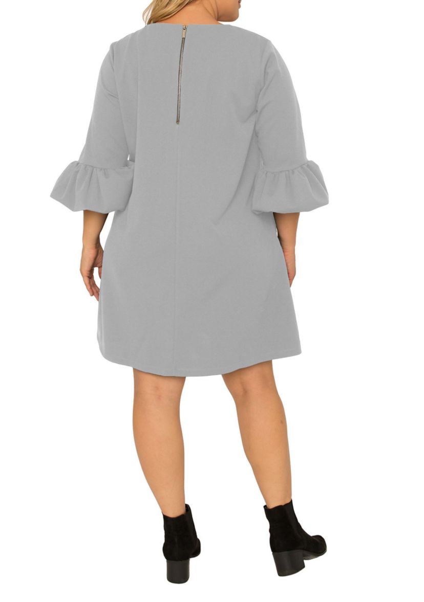 Standards & Practices  Womens Plus Size Navy Blue Crepe Knit 3/4 Balloon Sleeves Midi Shift Dress