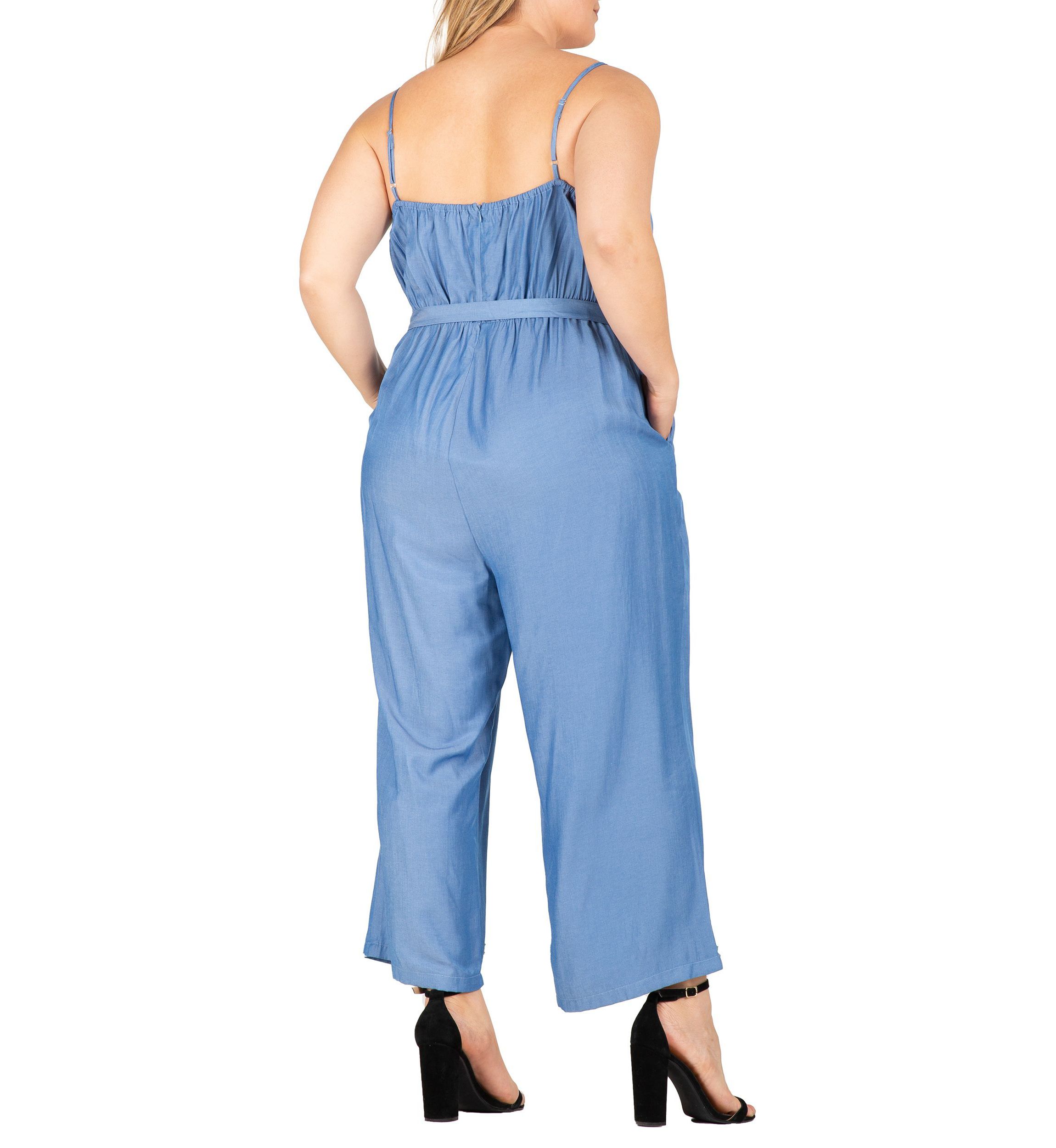 Women Plus Size Spaghetti Strap Elastic Neckline High Waist Jumpsuit