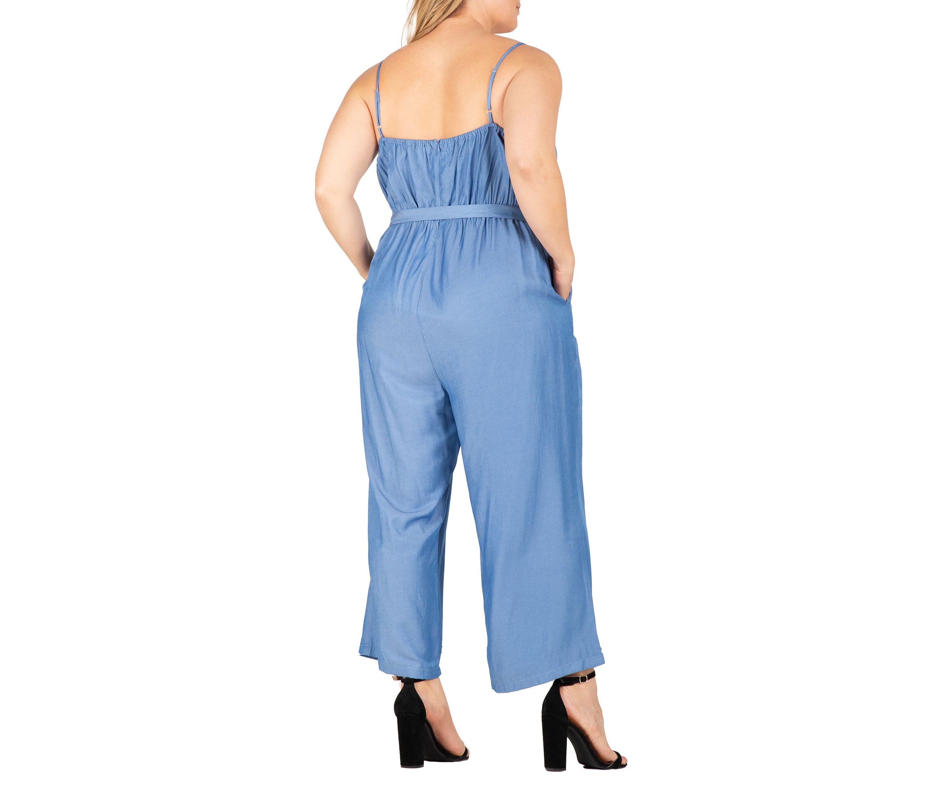 Women Plus Size Spaghetti Strap Elastic Neckline High Waist Jumpsuit
