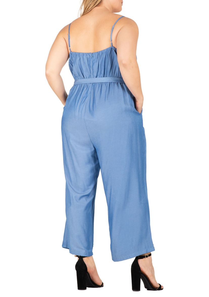 Women Plus Size Spaghetti Strap Elastic Neckline High Waist Jumpsuit