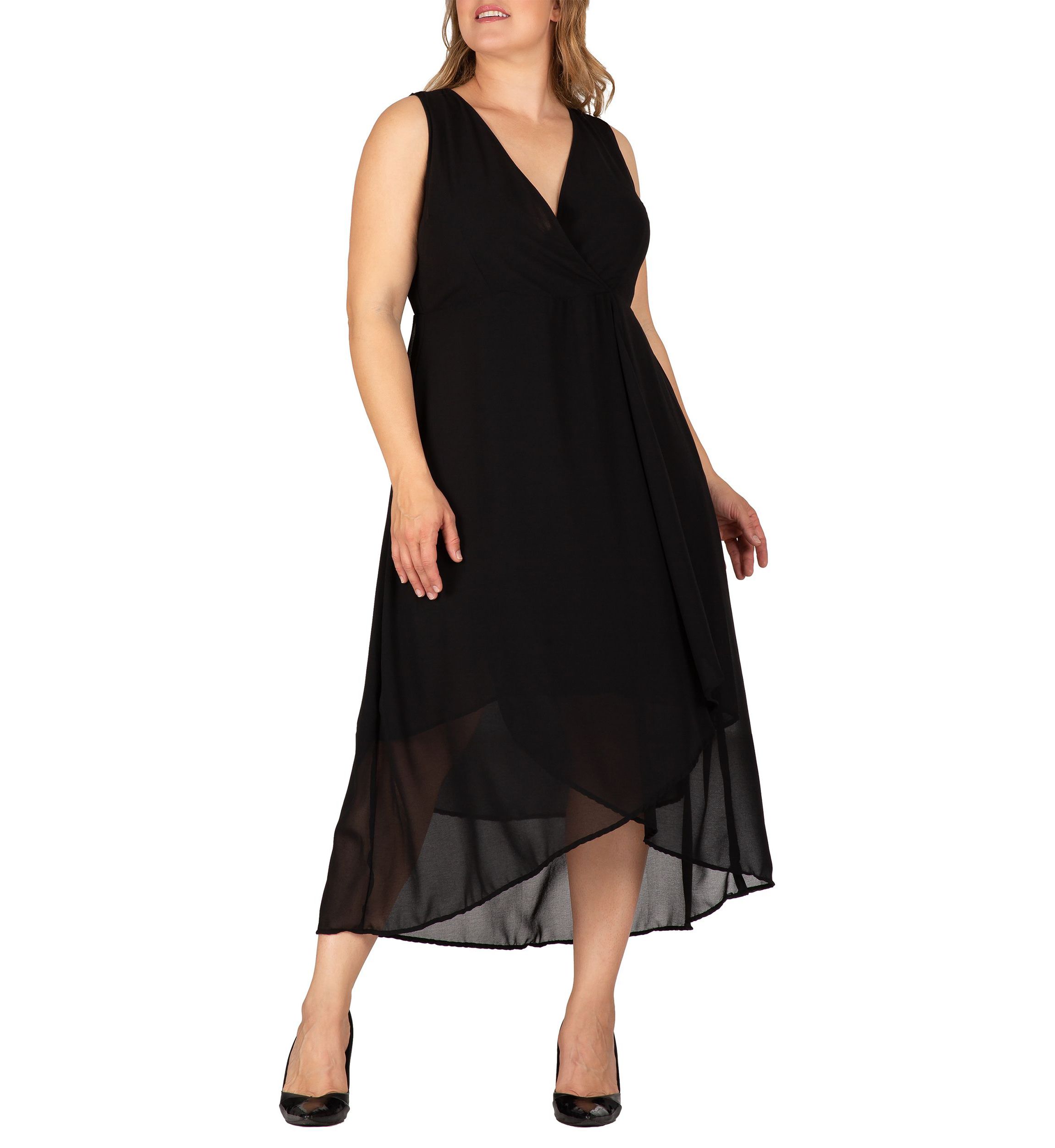 Womens Plus Size Sleeveless High-Low Hem Maxi Dress