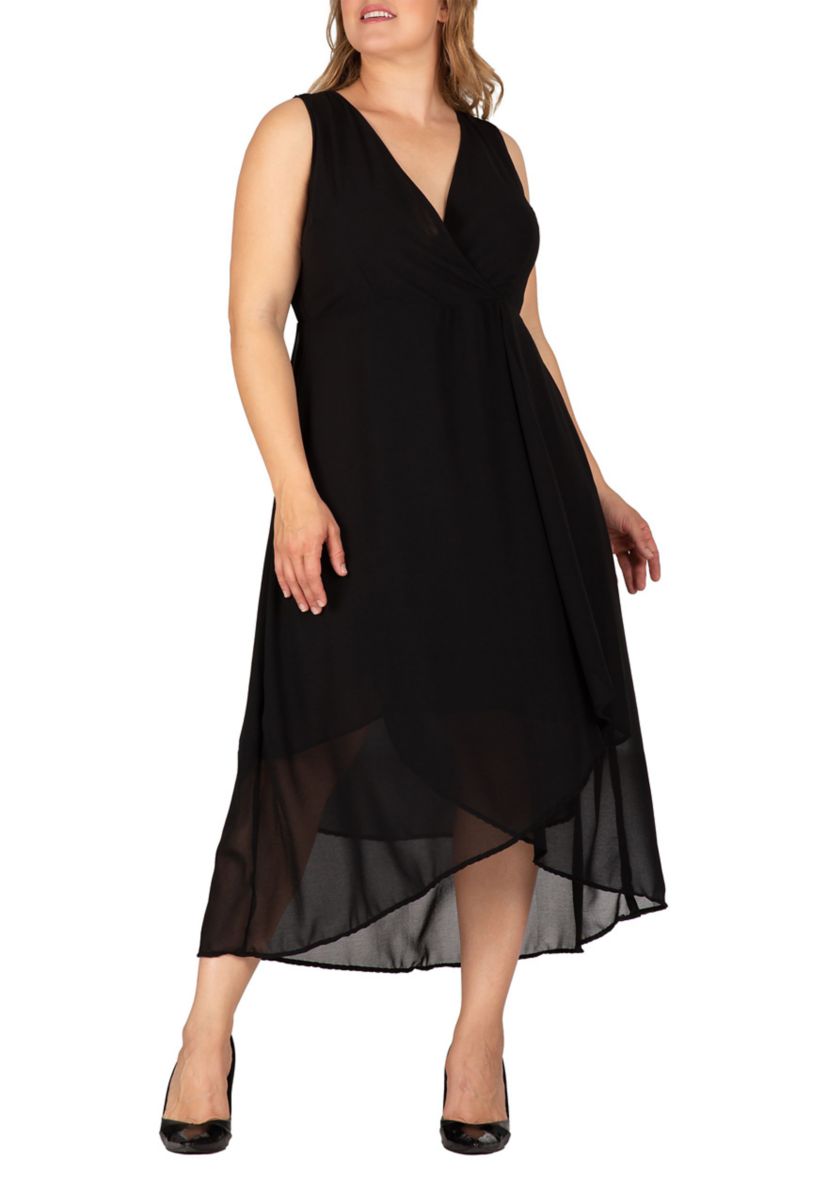 Womens Plus Size Sleeveless High-Low Hem Maxi Dress