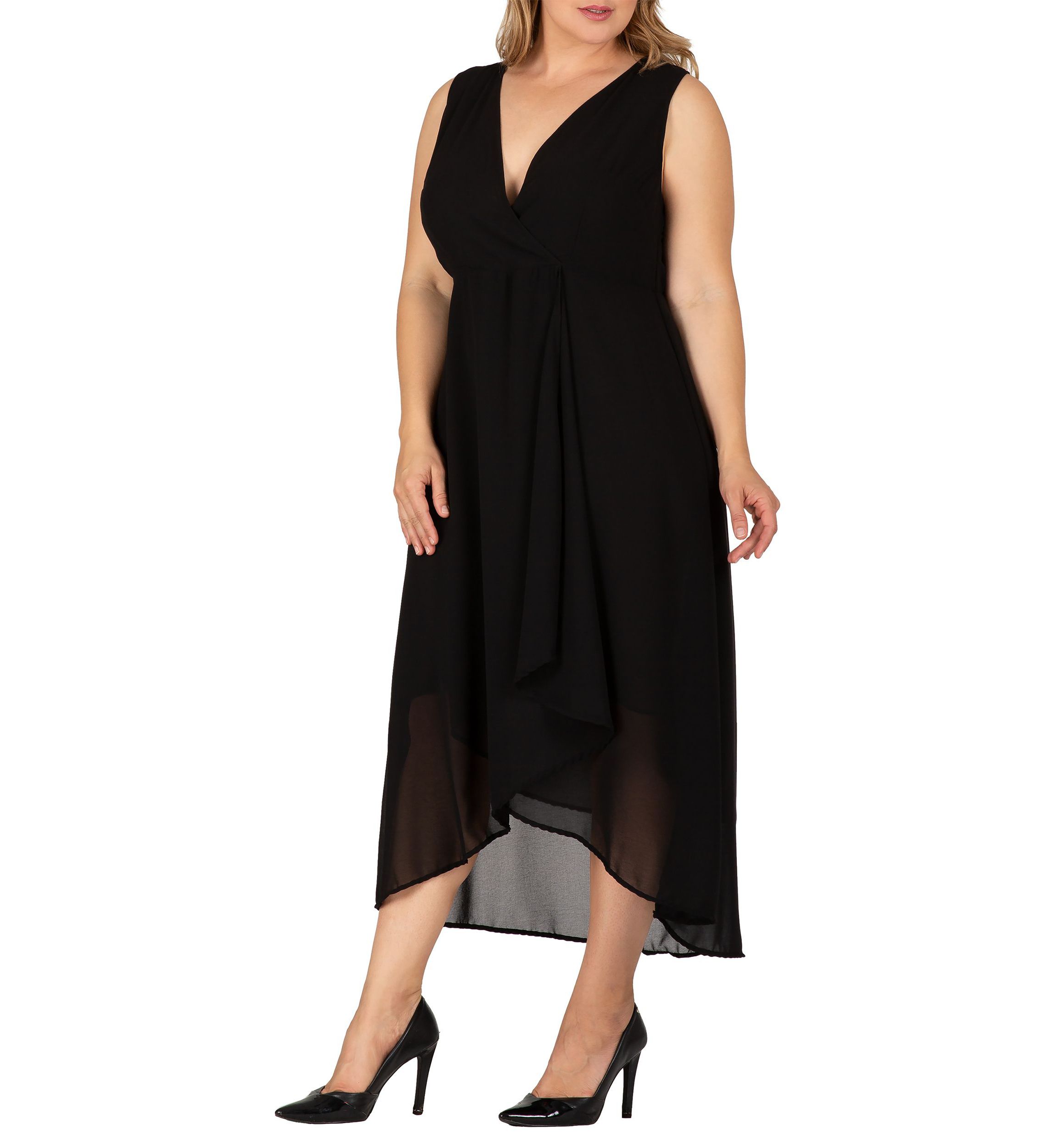 Womens Plus Size Sleeveless High-Low Hem Maxi Dress