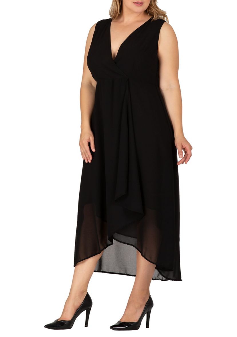 Womens Plus Size Sleeveless High-Low Hem Maxi Dress