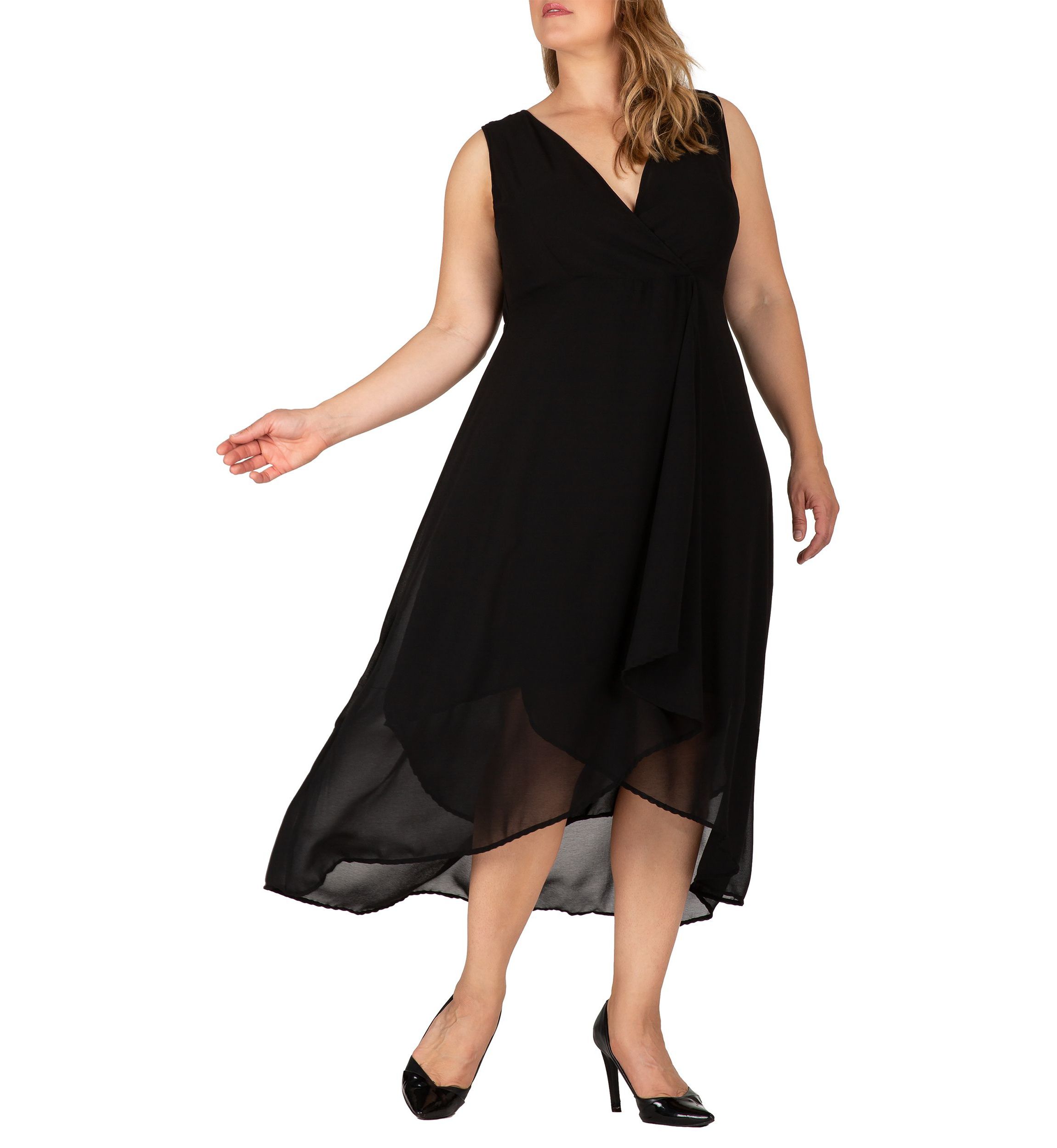Womens Plus Size Sleeveless High-Low Hem Maxi Dress