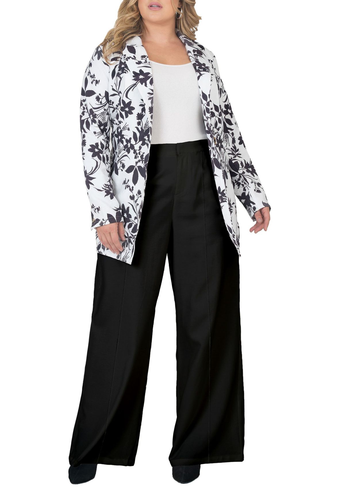 Standards & Practices Womens Plus Size Off-White High Waist Wide Leg Pants