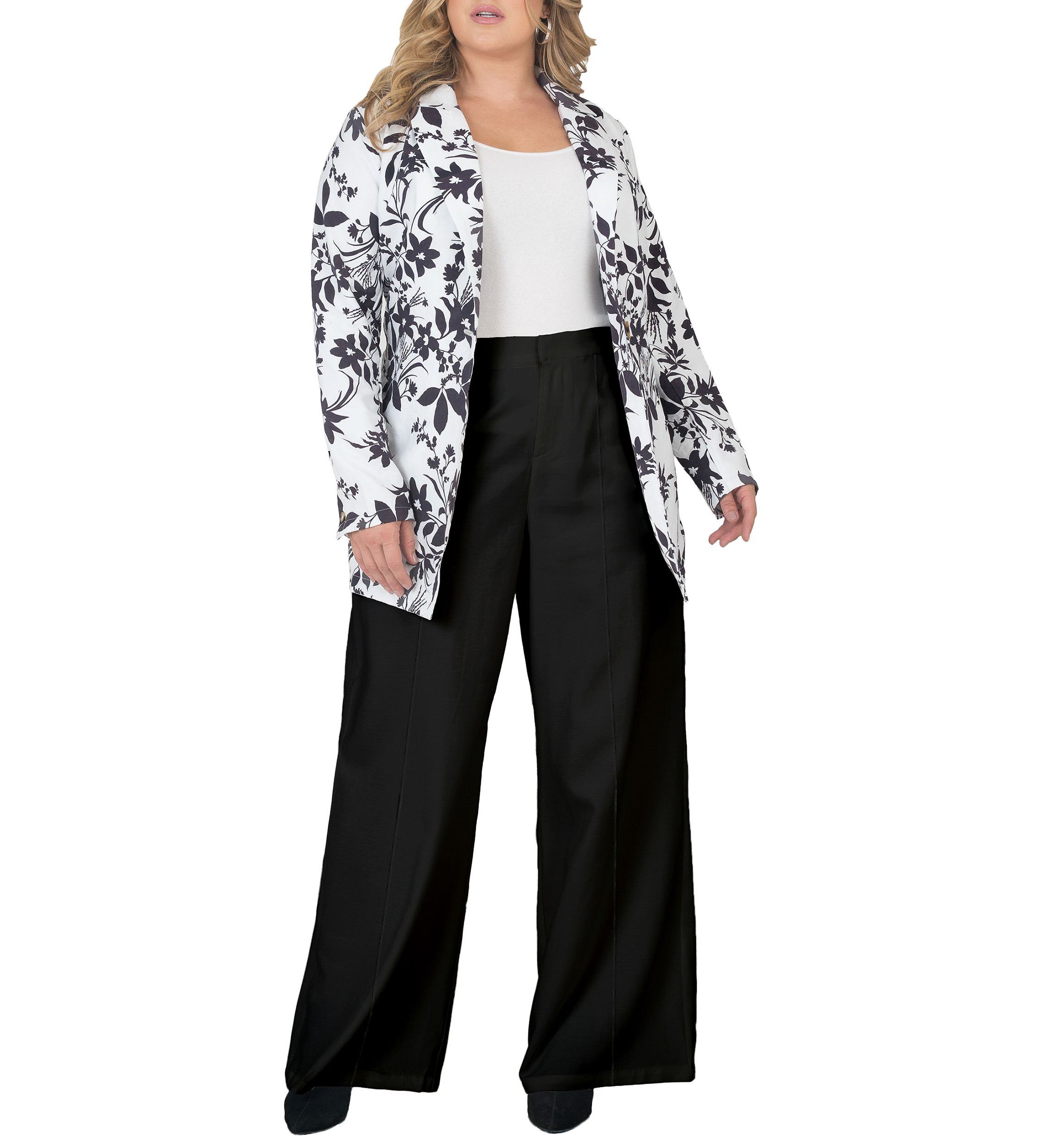 Standards & Practices Womens Plus Size Off-White High Waist Wide Leg Pants
