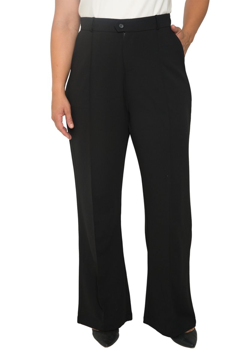 Standards & Practices Plus Size Womens Pintuck Stretch Crepe Wide Leg Trouser  - Black