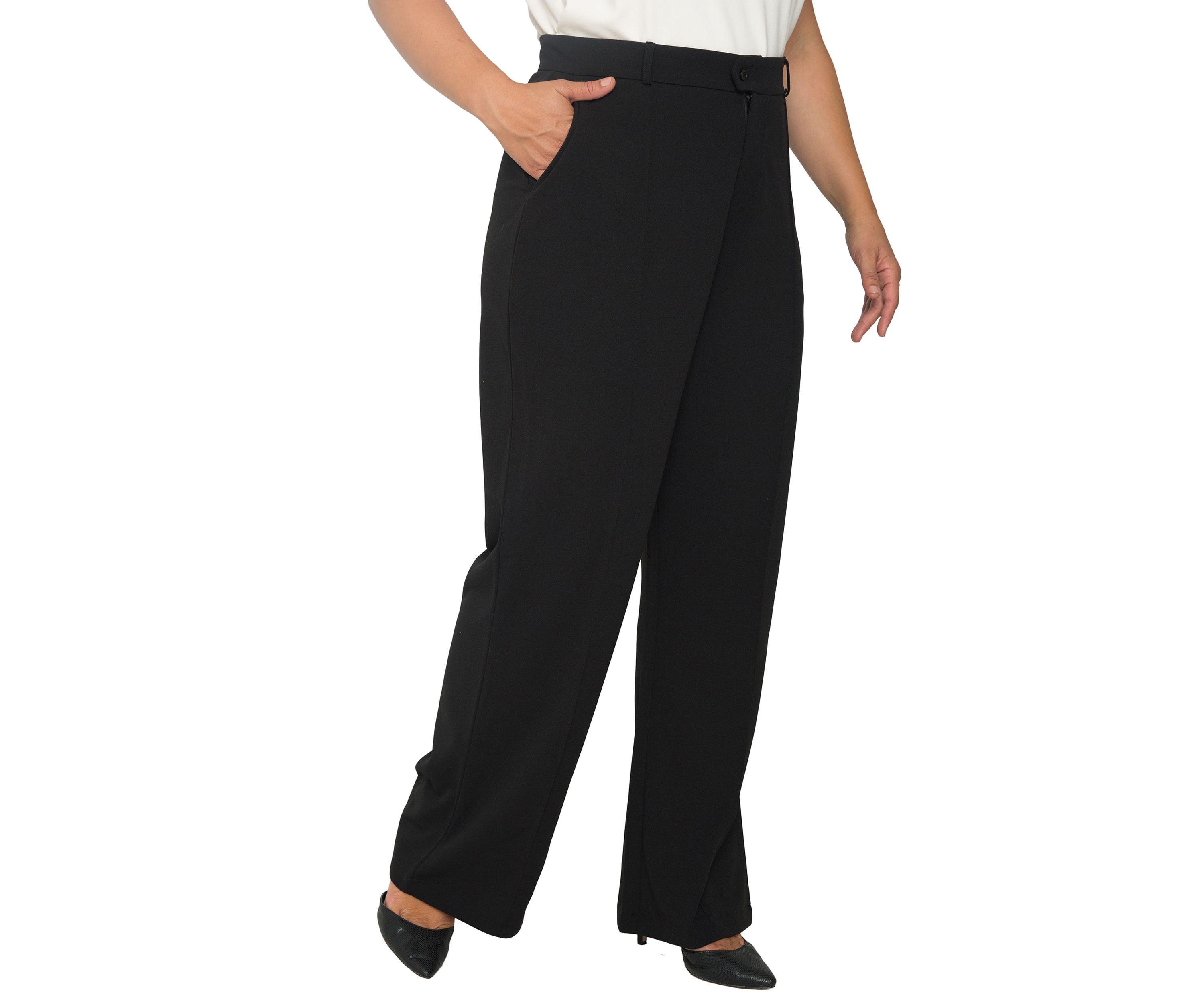 Standards & Practices Plus Size Womens Pintuck Stretch Crepe Wide Leg Trouser  - Black