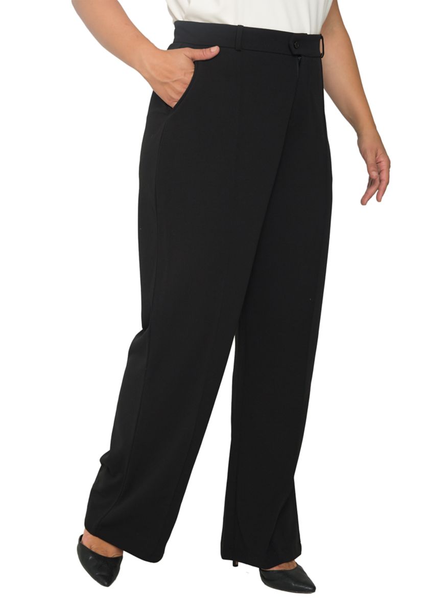 Standards & Practices Plus Size Womens Pintuck Stretch Crepe Wide Leg Trouser  - Black