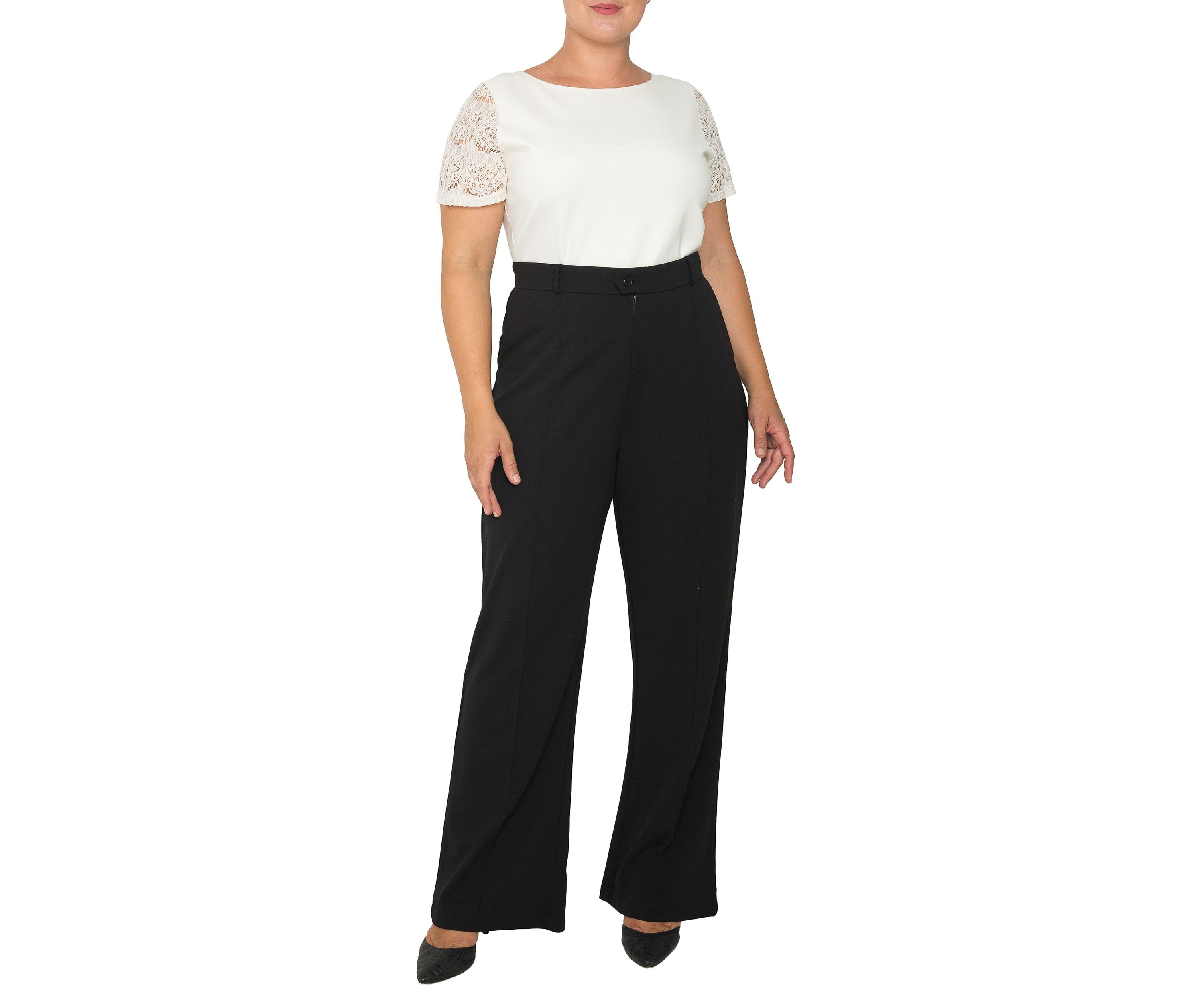 Standards & Practices Plus Size Womens Pintuck Stretch Crepe Wide Leg Trouser  - Black