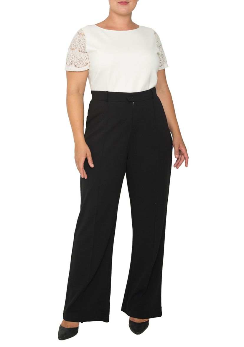 Standards & Practices Plus Size Womens Pintuck Stretch Crepe Wide Leg Trouser  - Black