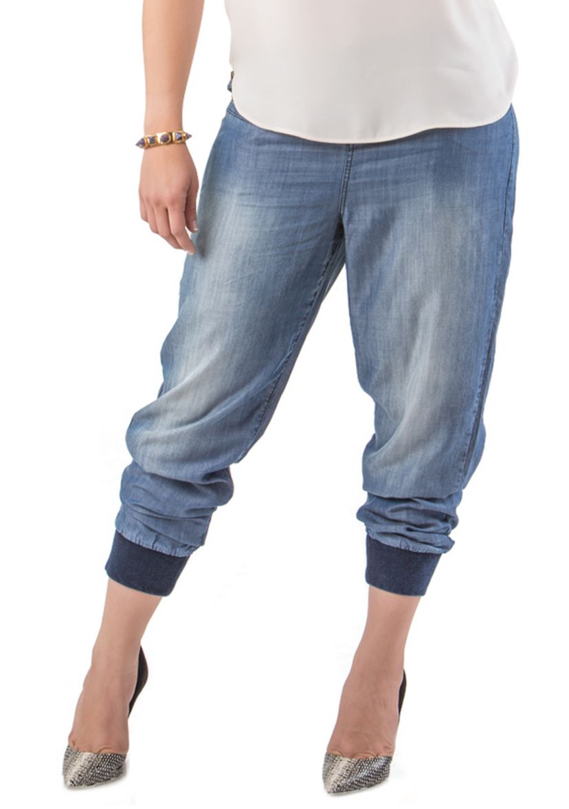 Standards & Practices Womens Plus Size Tencel Rib Cuffs Jogger Jeans