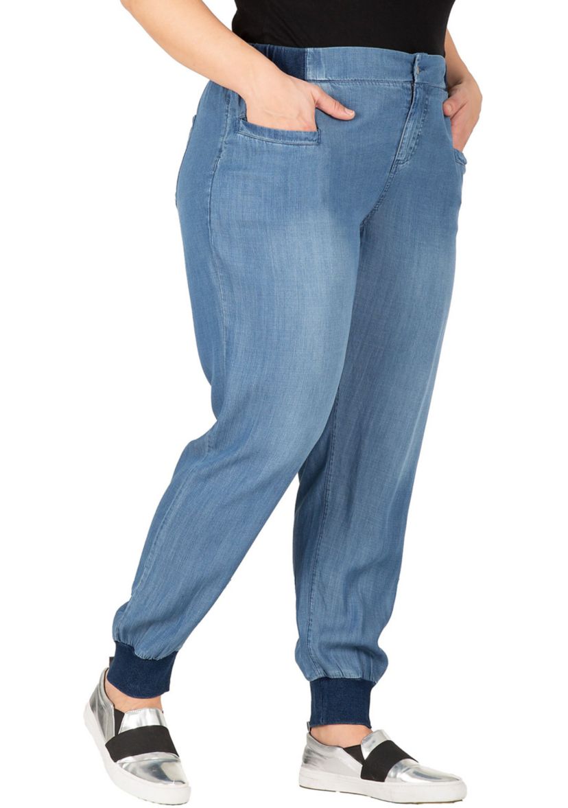 Standards & Practices Womens Plus Size Tencel Rib Cuffs Jogger Jeans