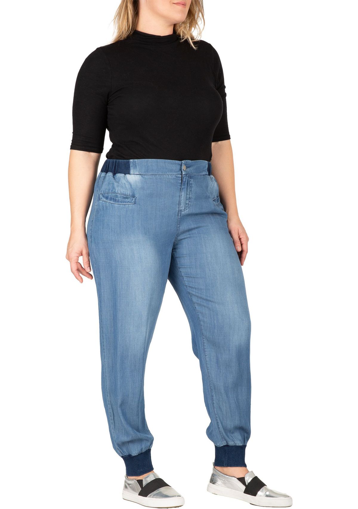Standards & Practices Womens Plus Size Tencel Rib Cuffs Jogger Jeans
