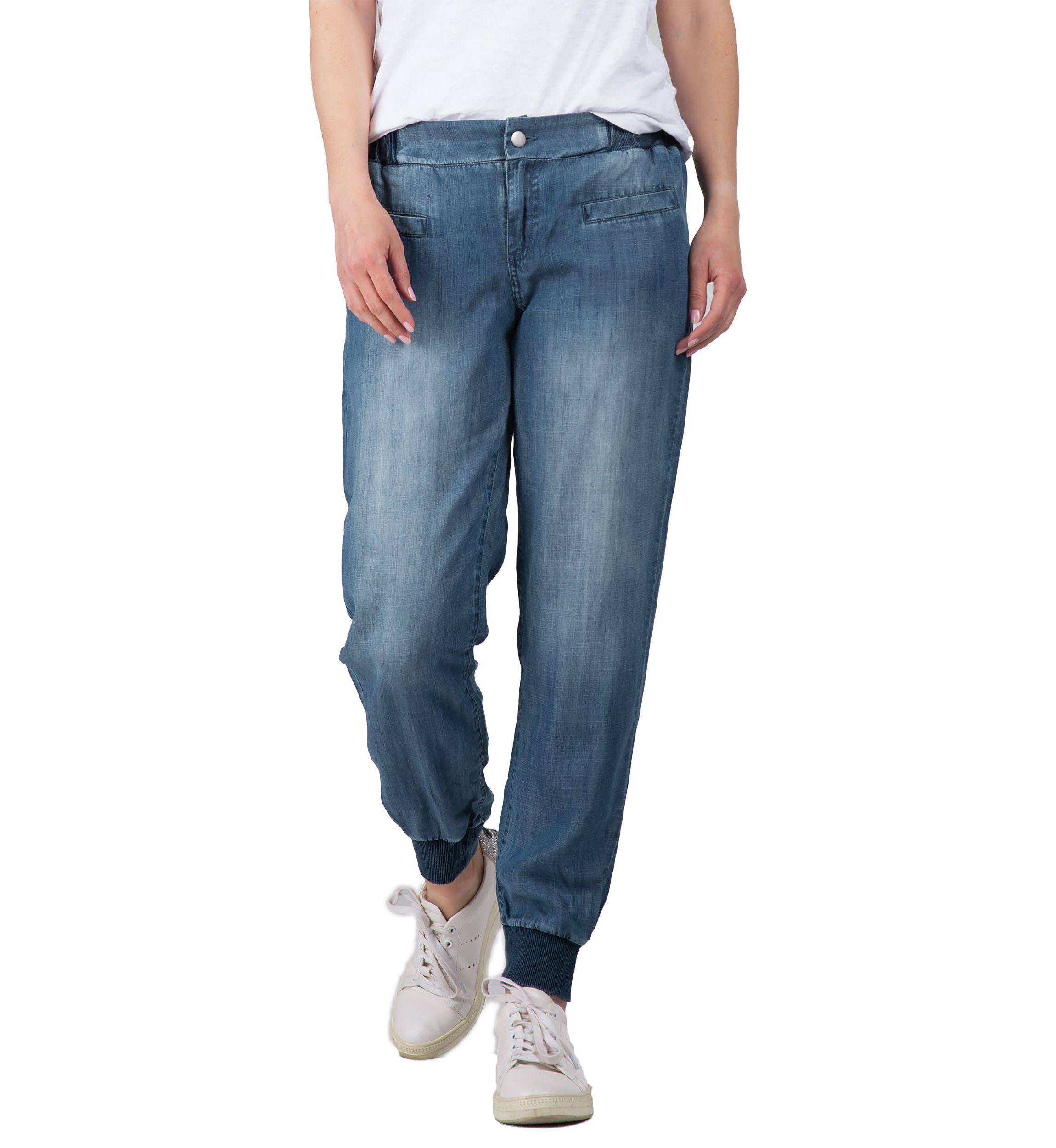 Rib Bottom Indigo Button Front Jogger Pants
